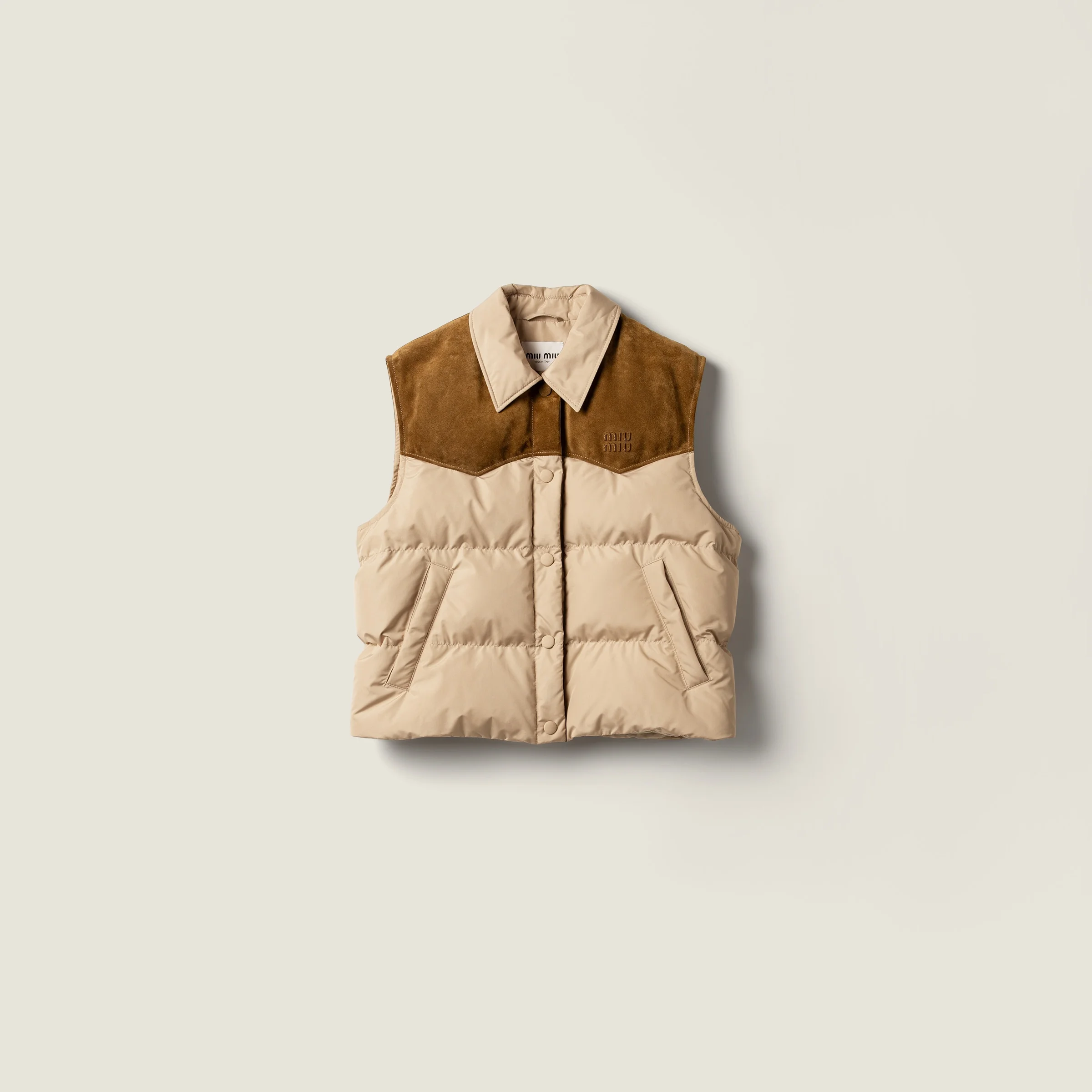Technical pongé and leather down vest - 1