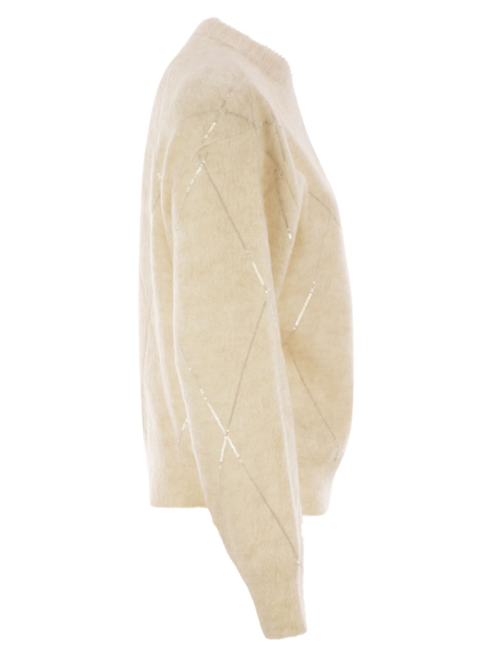 Brunello Cucinelli Women Mohair, Wool, Cashmere And Silk Sweater With Dazzling Argyle Embroidery - 3