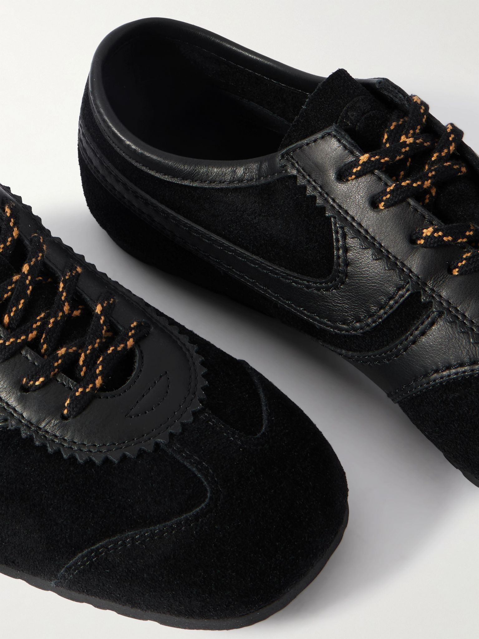Leather-Trimmed Suede Sneakers Black - 5