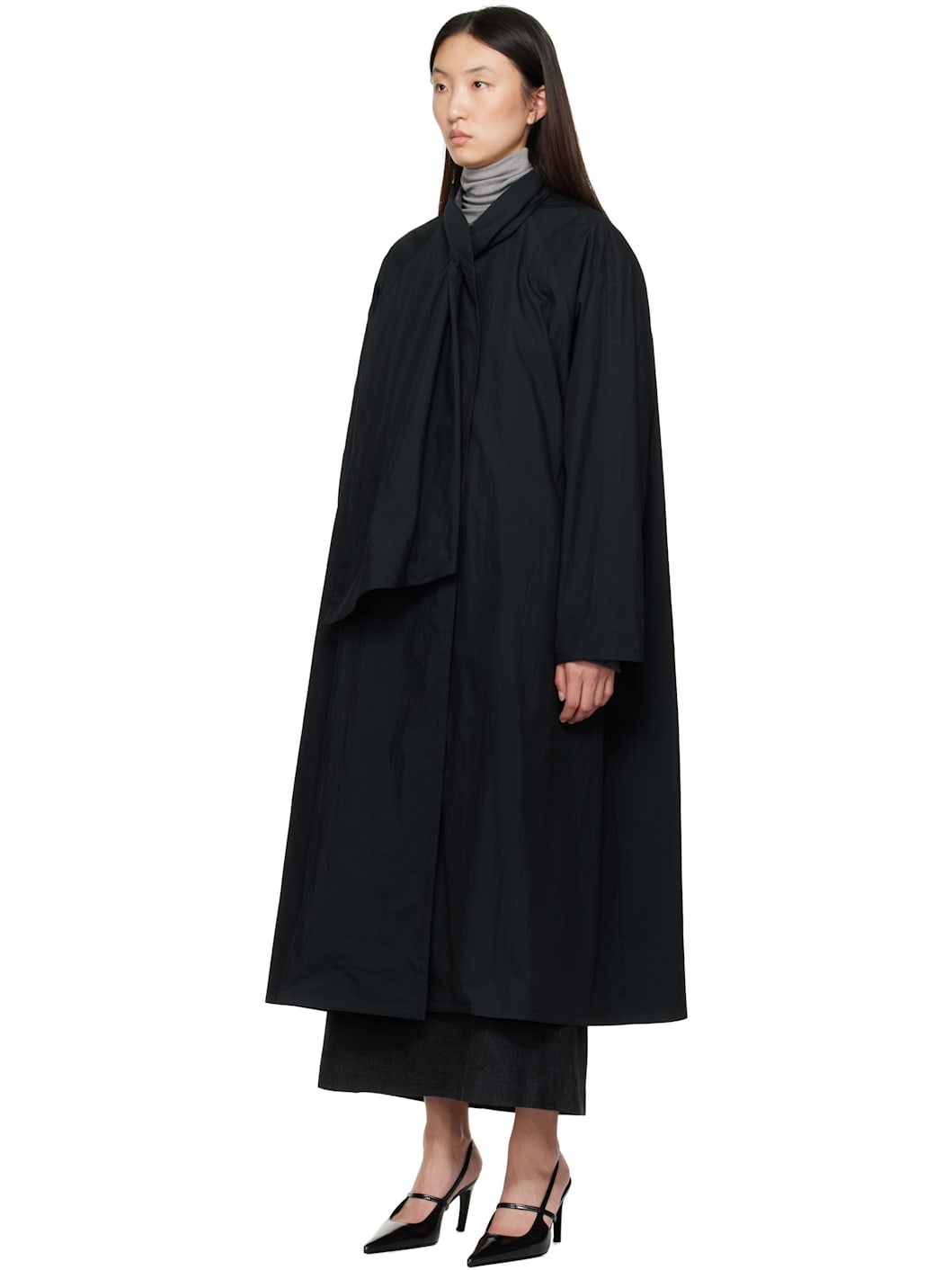 Navy Scarf Trench Coat - 4