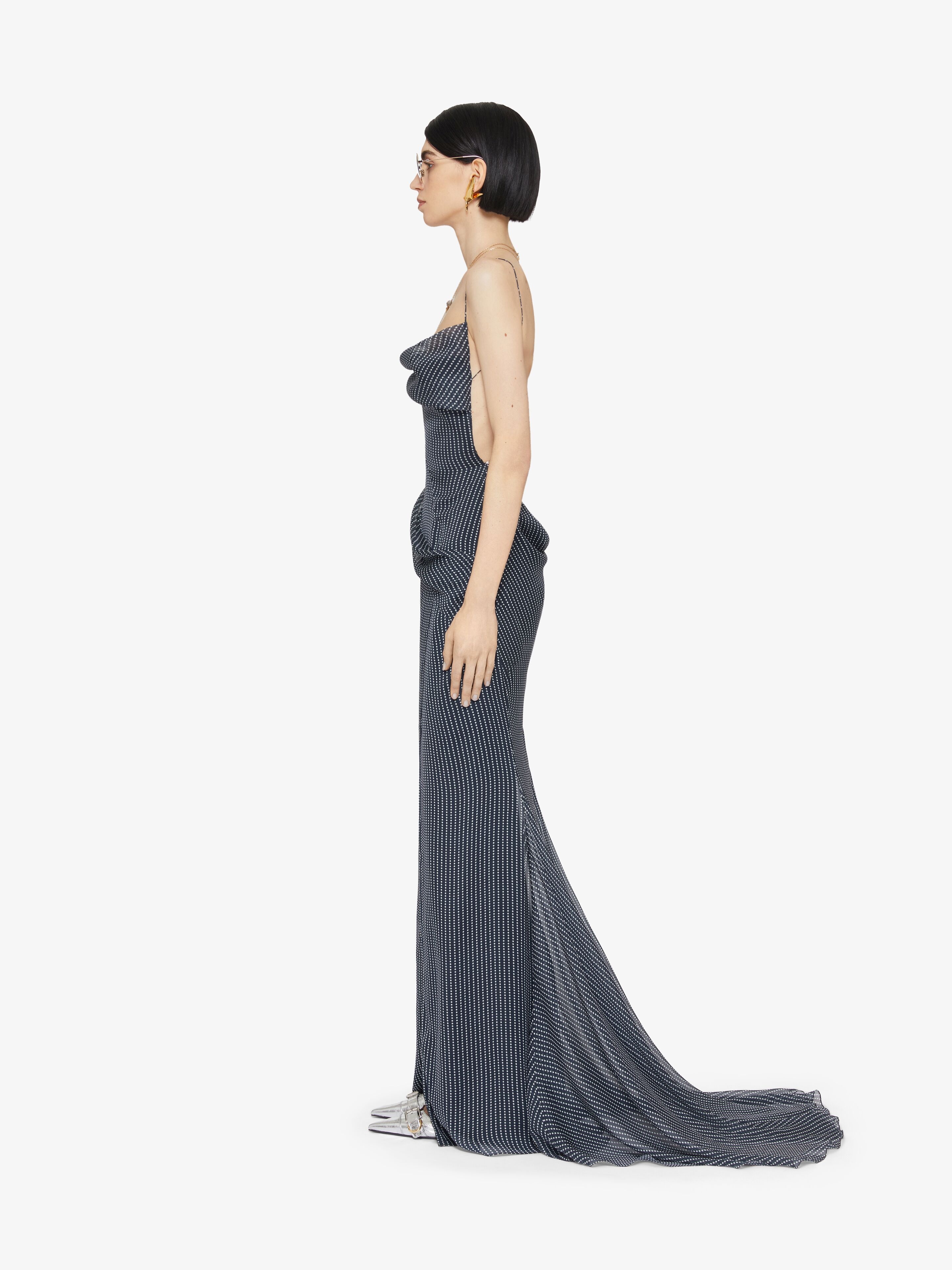 DRAPED POLKA DOTS DRESS IN SILK CHIFFON - 3