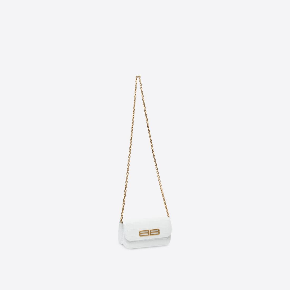 Women's Gossip Wallet On Chain Crocodile Embossed in White - 2