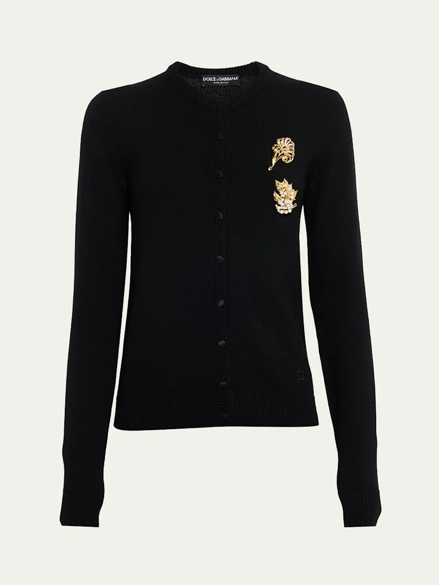 Brooch Crewneck Cardigan - 1