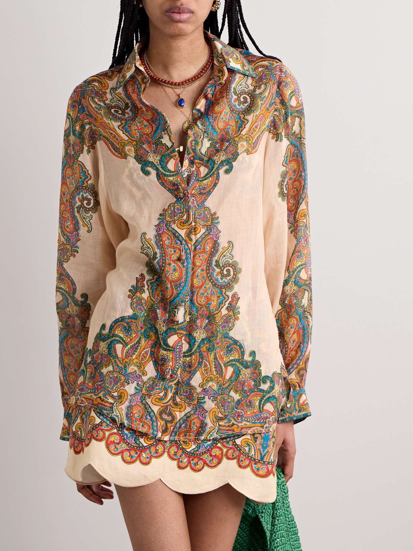 Ottie oversized paisley-print ramie shirt - 3