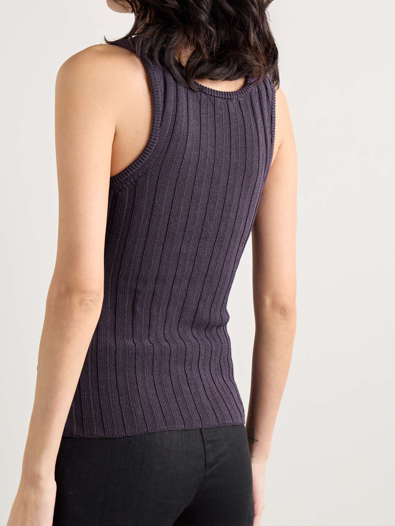 Distressed ribbed organic cotton-blend tank Purple - 3