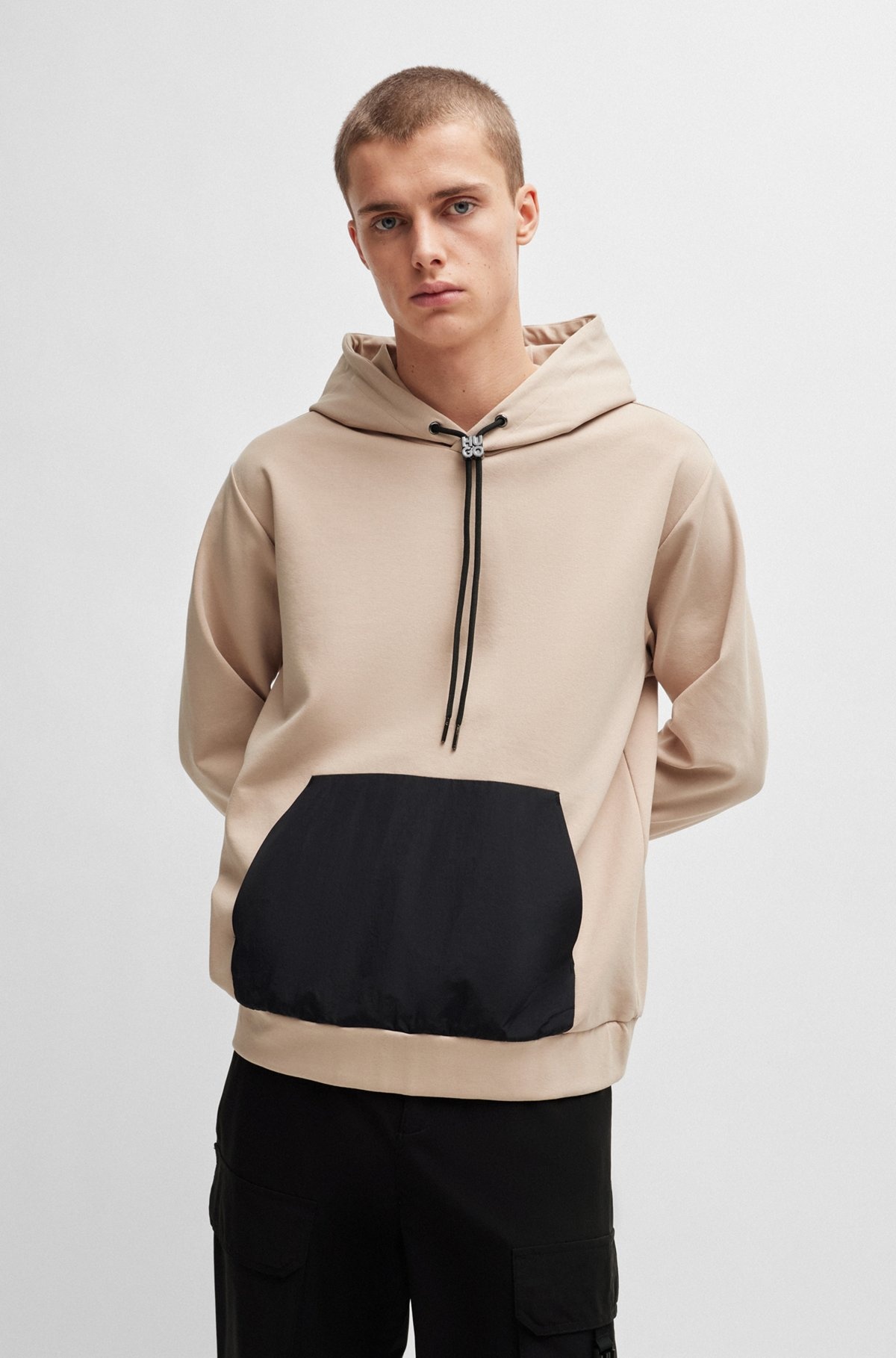 RELAXED-FIT HOODIE IN STRETCH COTTON WITH CONTRAST POCKET - 2