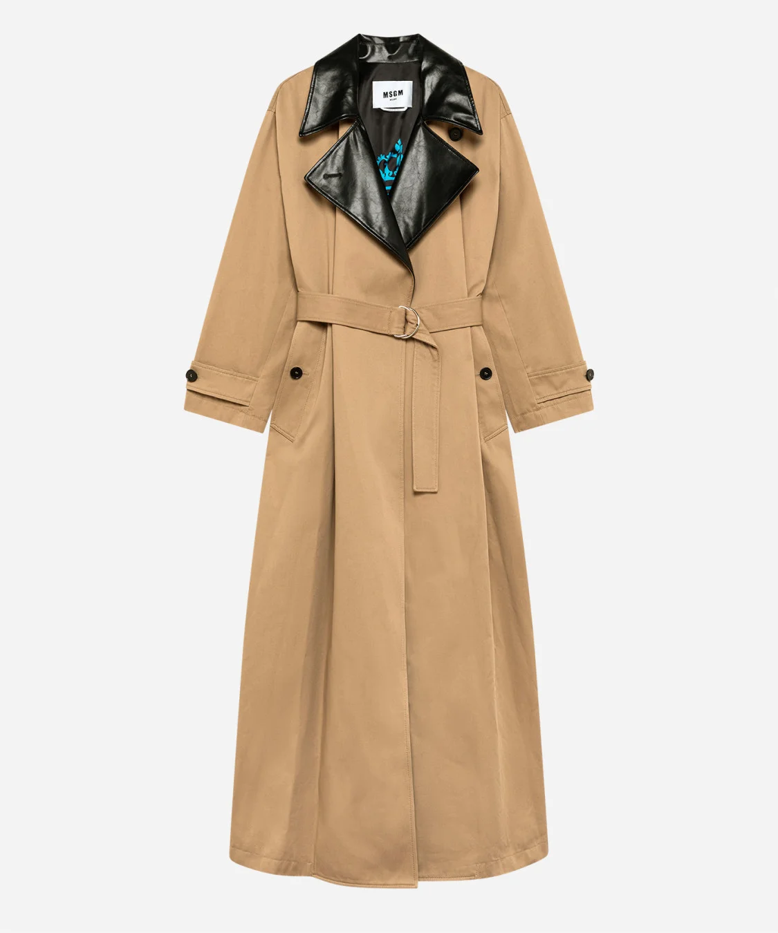 Gabardine trench coat with belt and faux leather details - 1