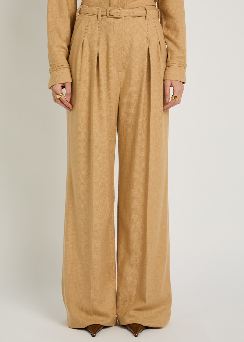GABRIELA HEARST Gabriela Hearst Vargas Herringbone Cashmere and Silk-blend Trousers outlook