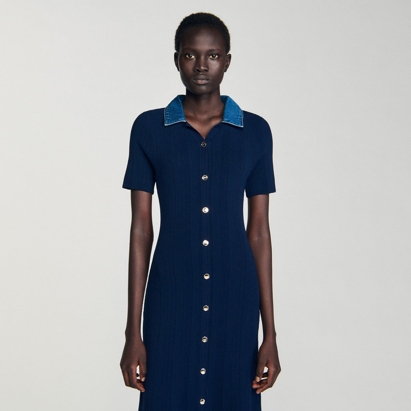 DENIM COLLAR KNIT MAXI DRESS 5