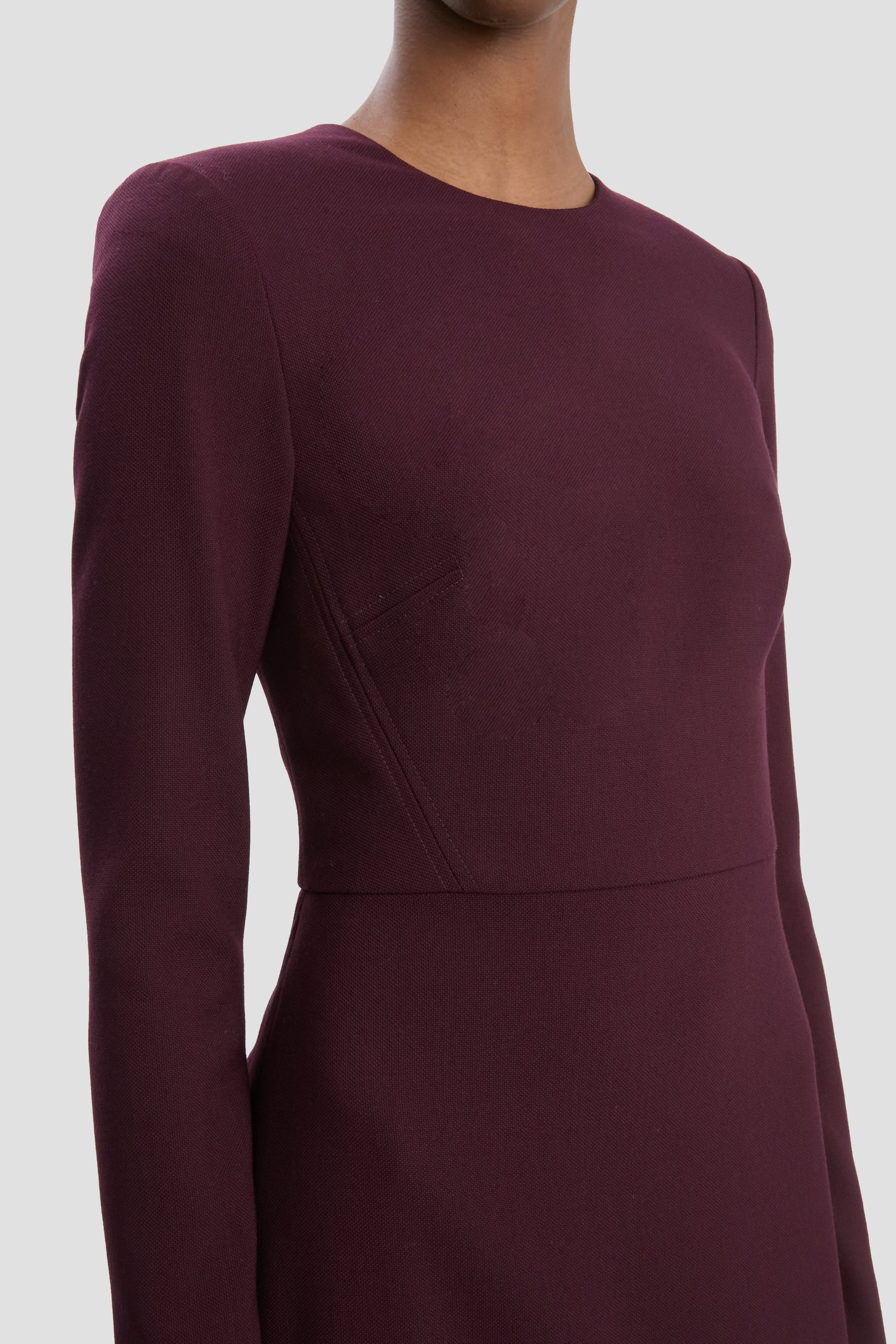 Long Sleeve T-Shirt Fitted Dress In Deep Mahogany - 4