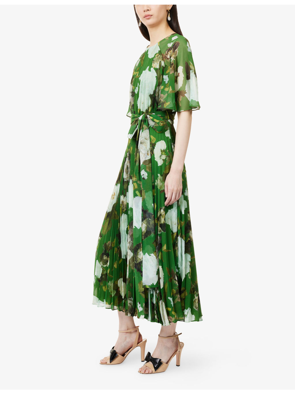 Floral-Print Short Sleeve Stretch-Cady Midi Dress - 3
