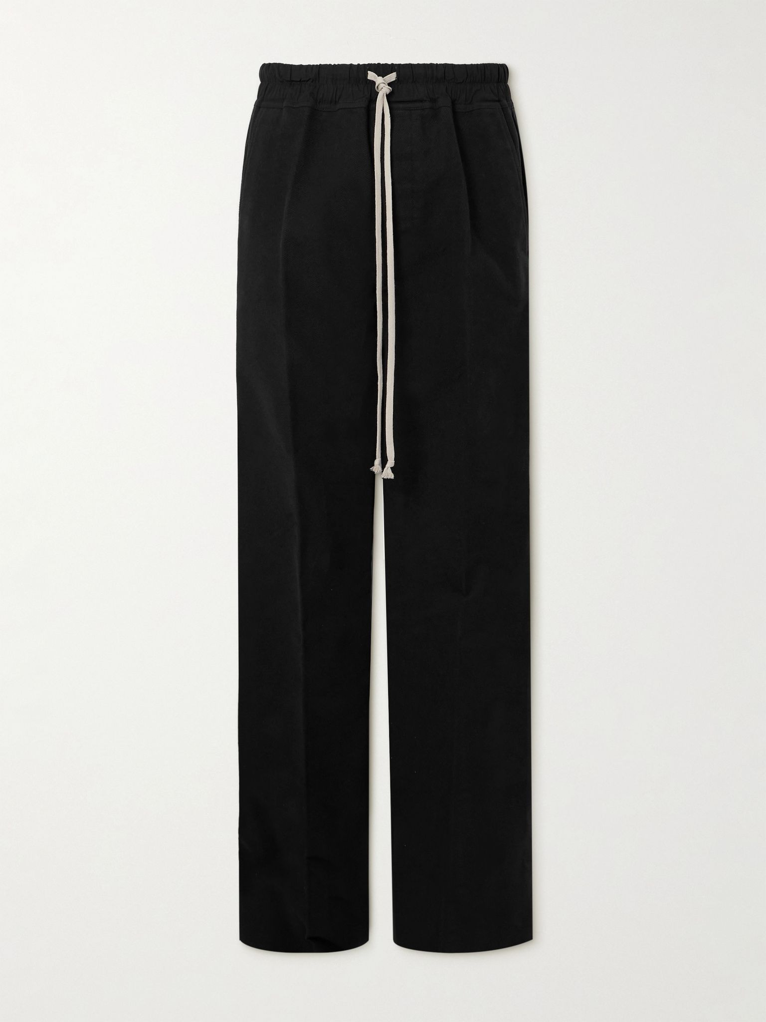 Dietrich Wide-Leg Brushed Cotton-Twill Drawstring Trousers Black - 1