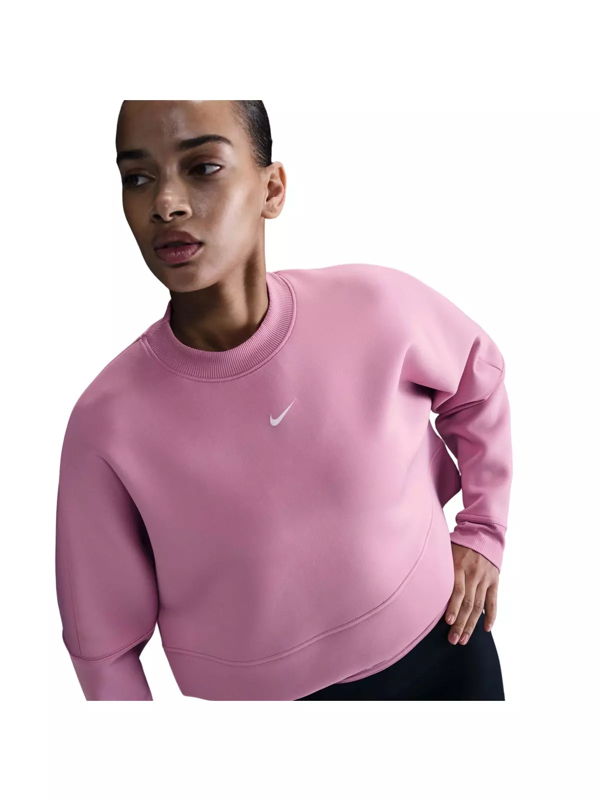 Women's Prima Dri-FIT Oversized Crew-Neck Cropped Top-Pink - 1