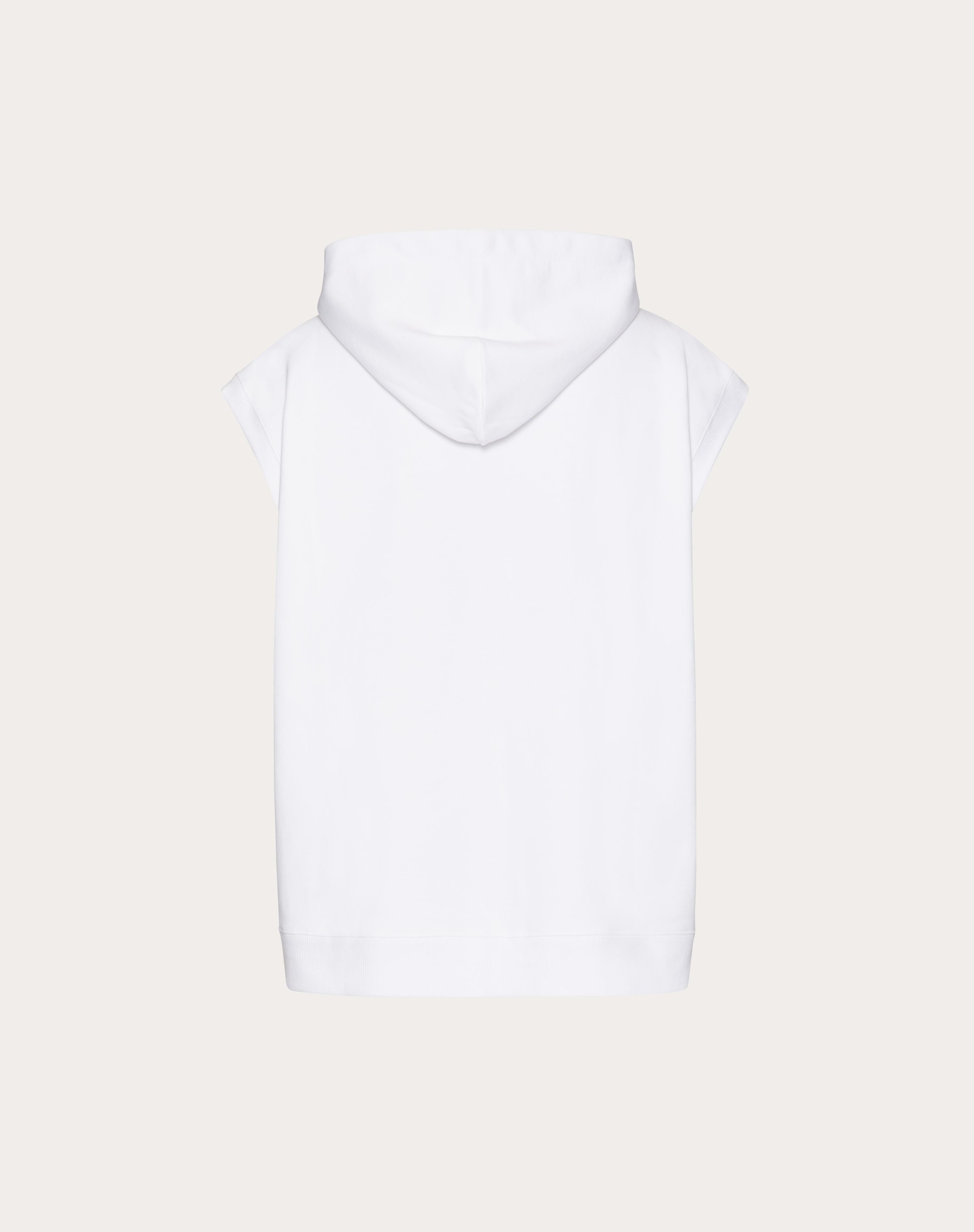 SLEEVELESS COTTON SWEATSHIRT WITH HOOD AND VLOGO SIGNATURE PATCH - 2