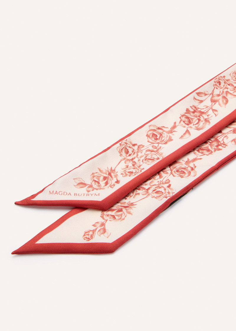 MAGDA BUTRYM Floral-print silk twilly scarf in beige and red outlook