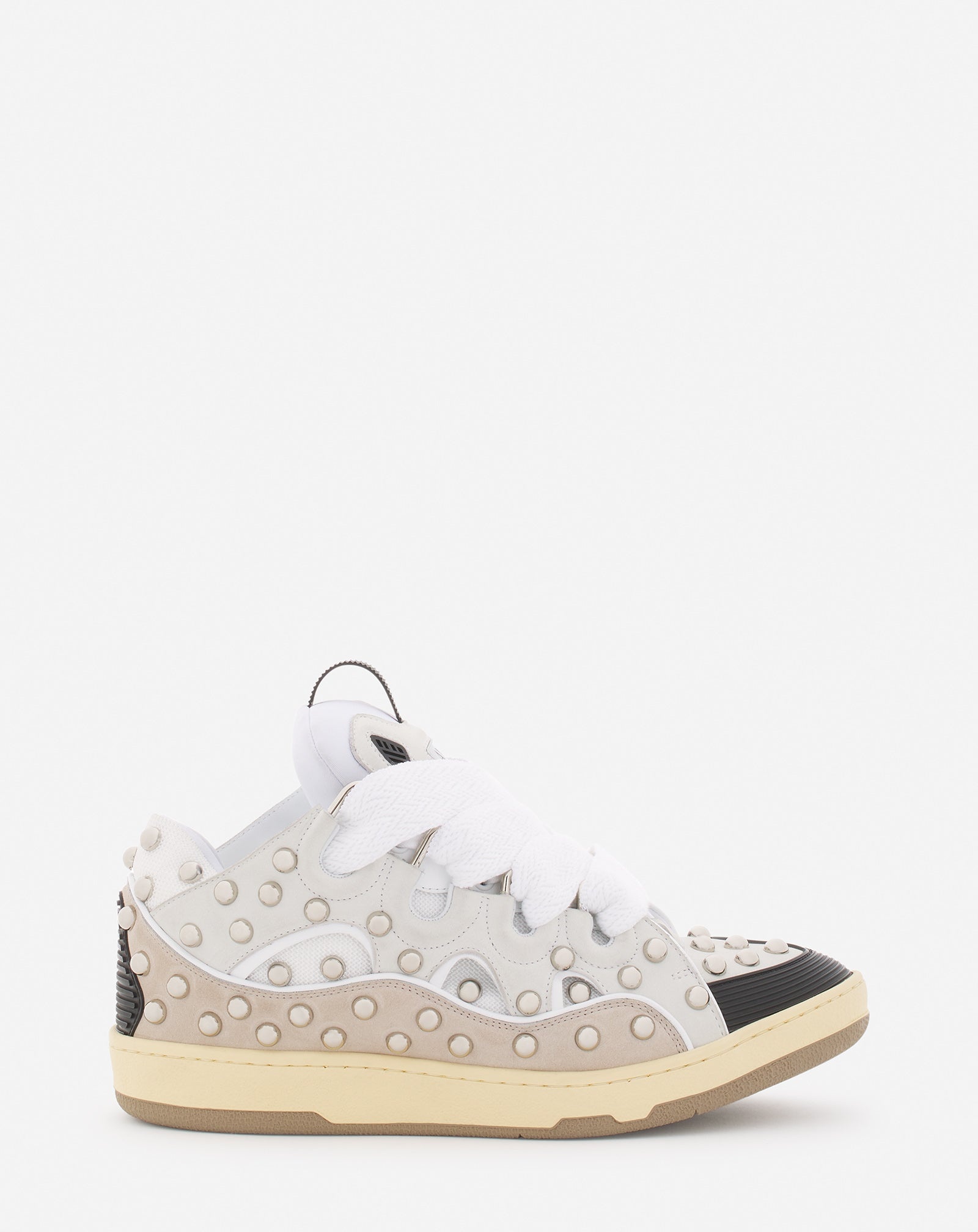 STUDDED LEATHER CURB SNEAKERS - 1