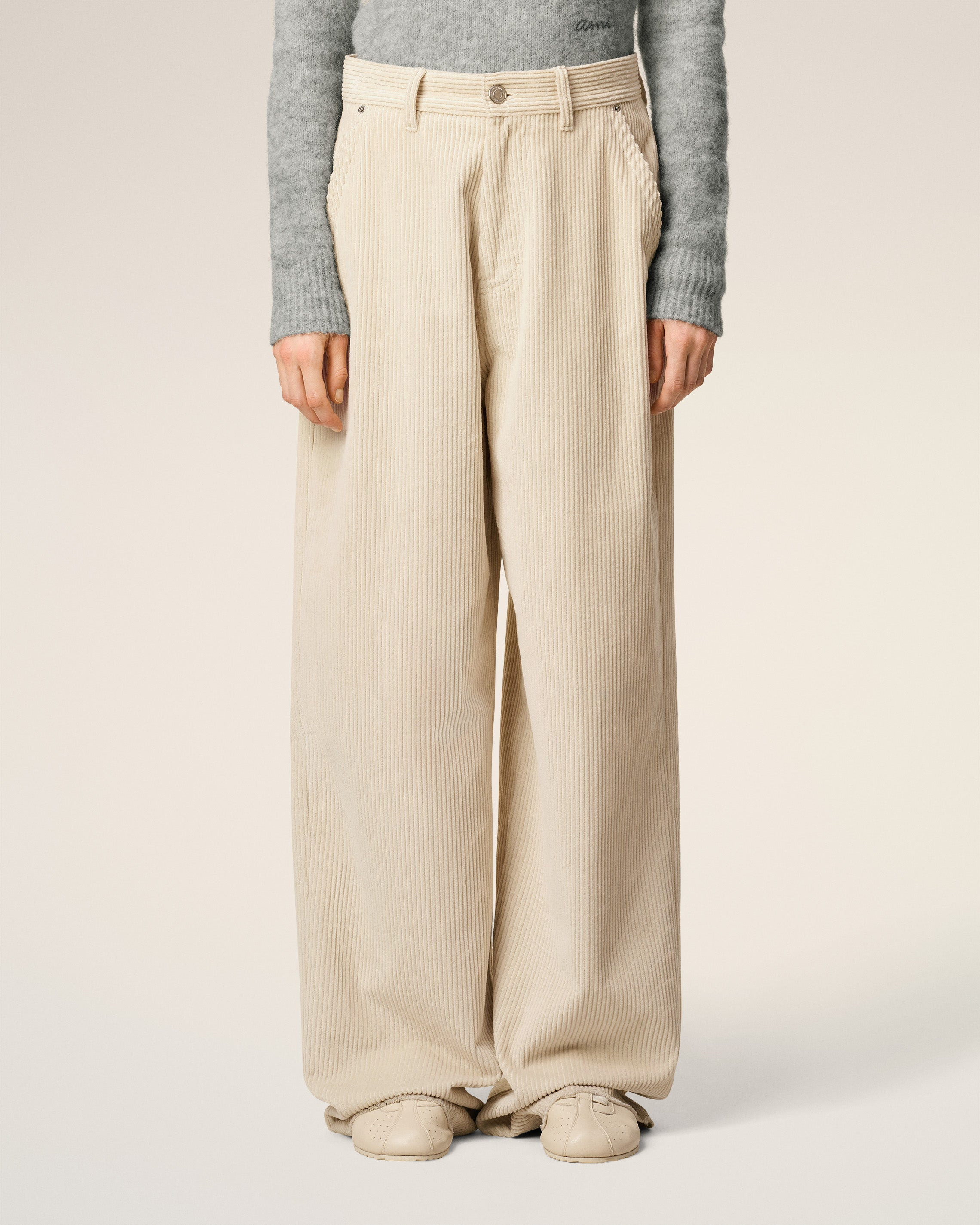 WHITE COTTON LARGE FIT TROUSERS - 3