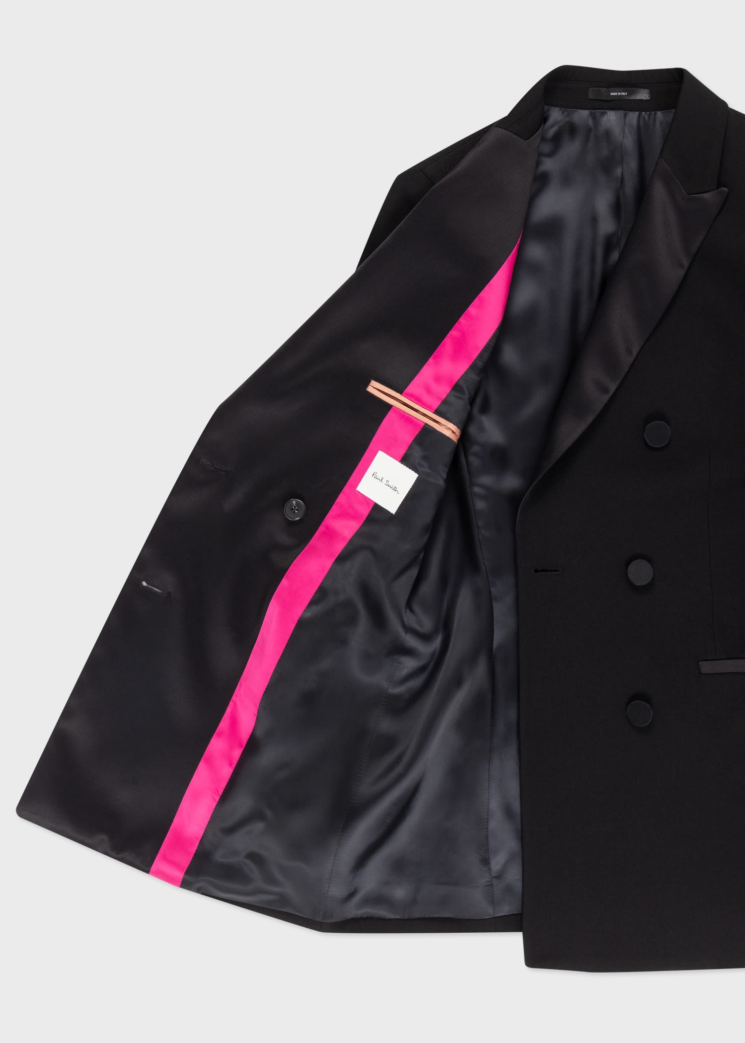 Black Satin Double-Breasted Blazer - 4