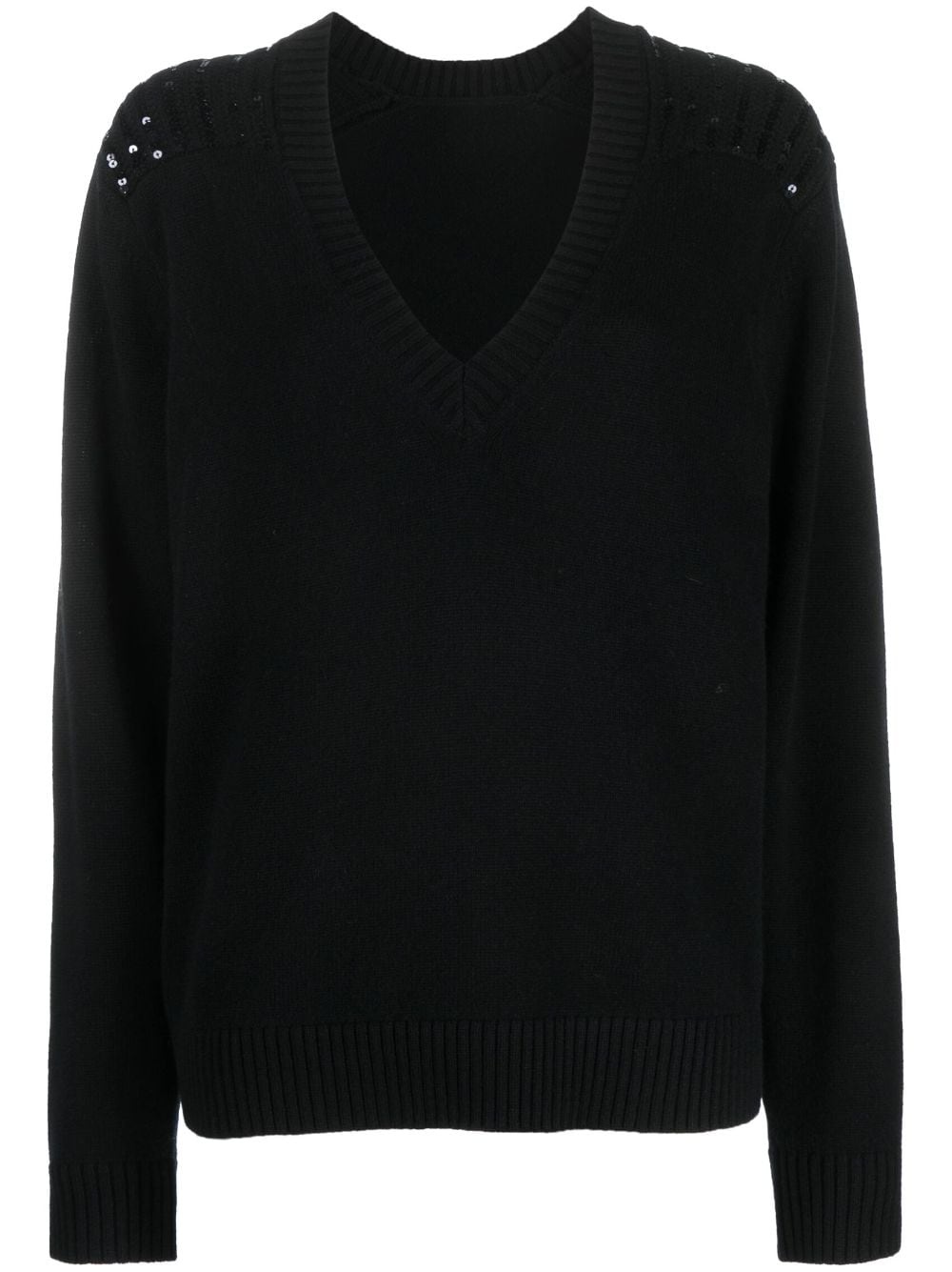 sequin-embroidered V-neck jumper - 1