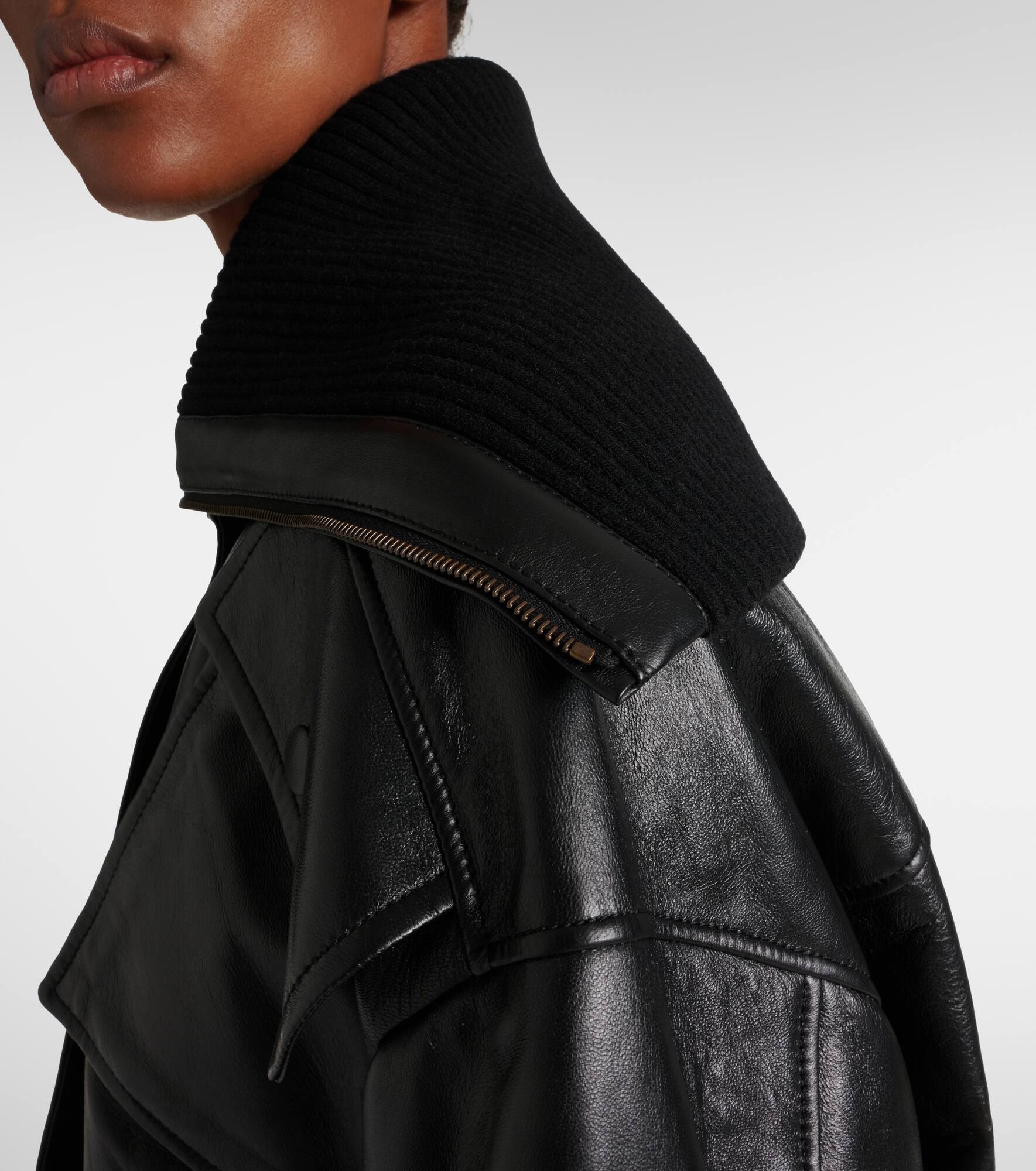 Cropped leather bomber jacket - 5