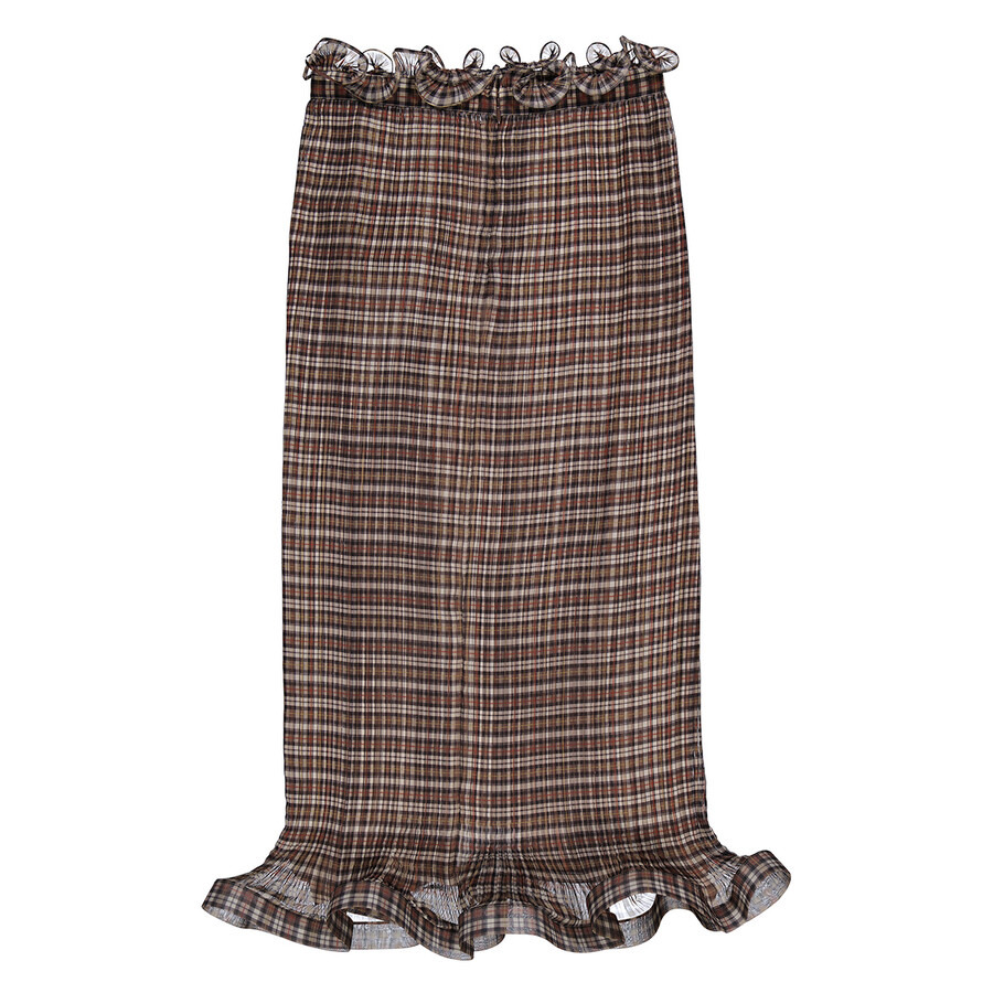 Burberry Ruffle Detail Check Chiffon Plisse Skirt - 7