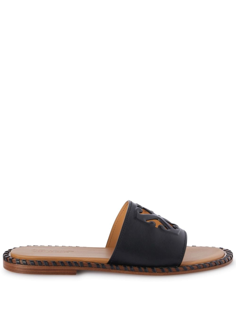Twist Arrow-embossed leather slides - 1