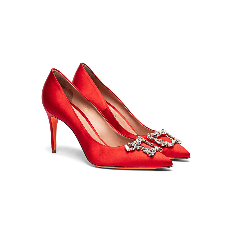 Santoni Women's red satin high-heel Santoni Sibille pump outlook