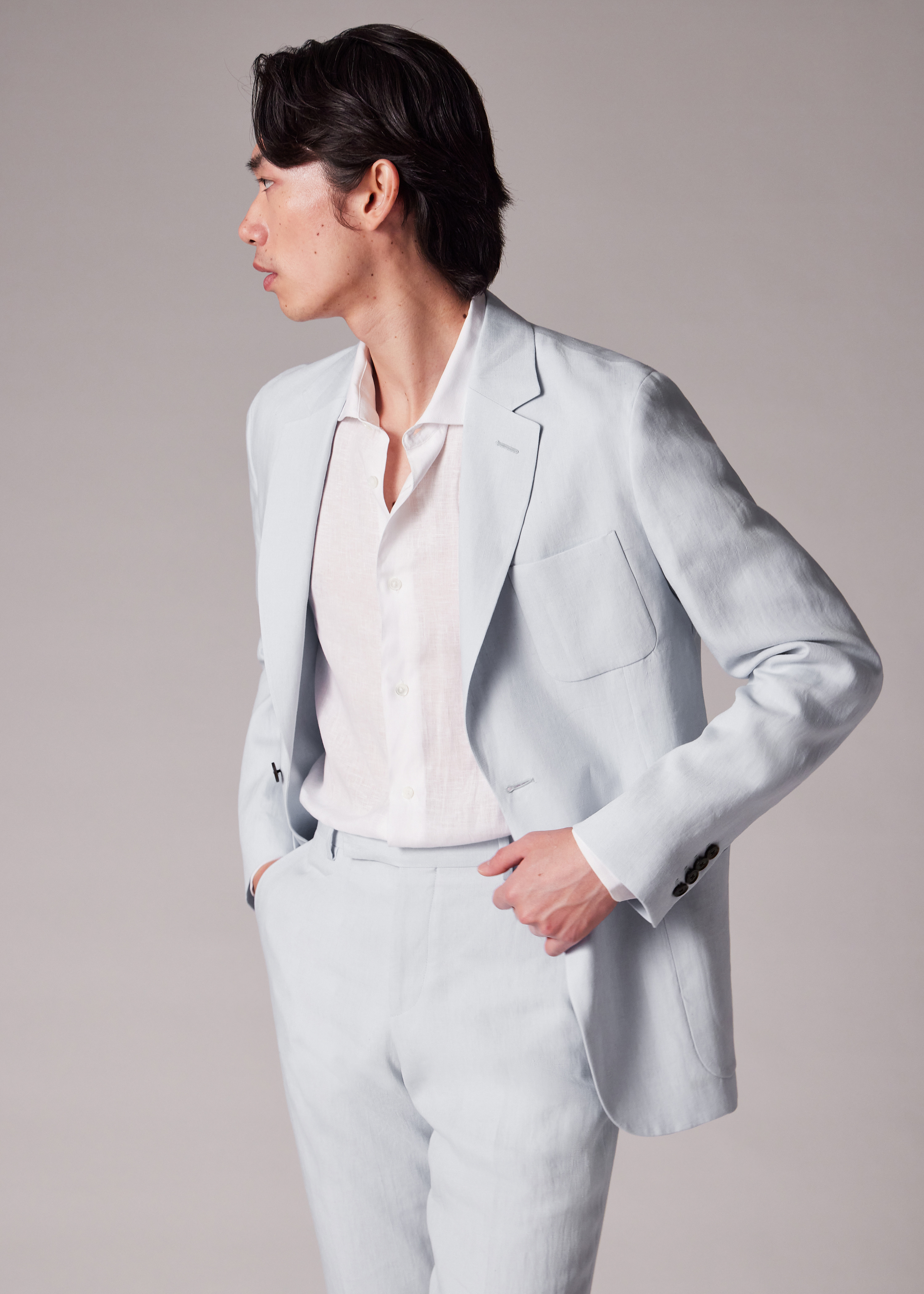 Pale Blue Linen Patch-Pocket Unlined Blazer - 9