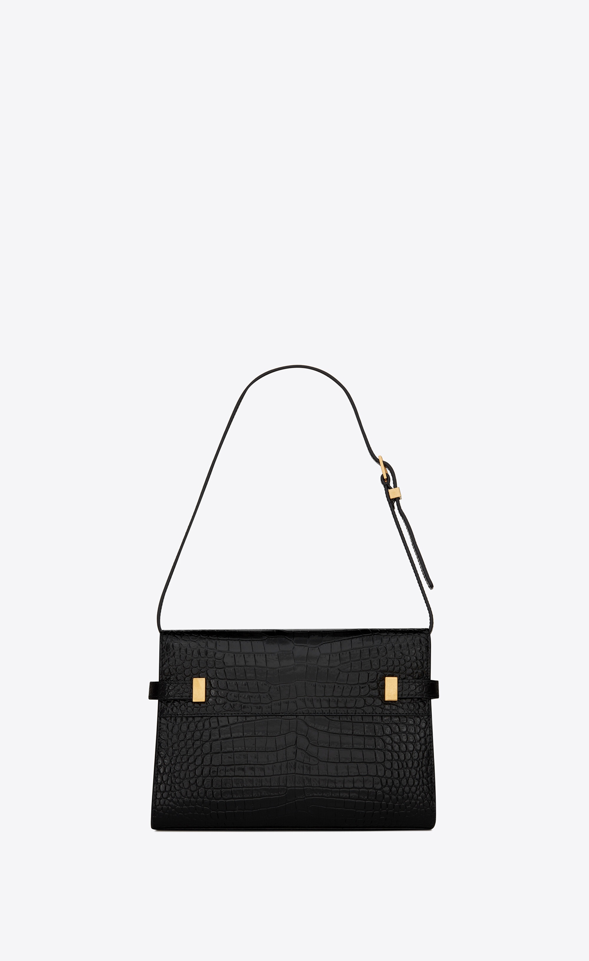 manhattan small shoulder bag in shiny crocodile-embossed leather - 3