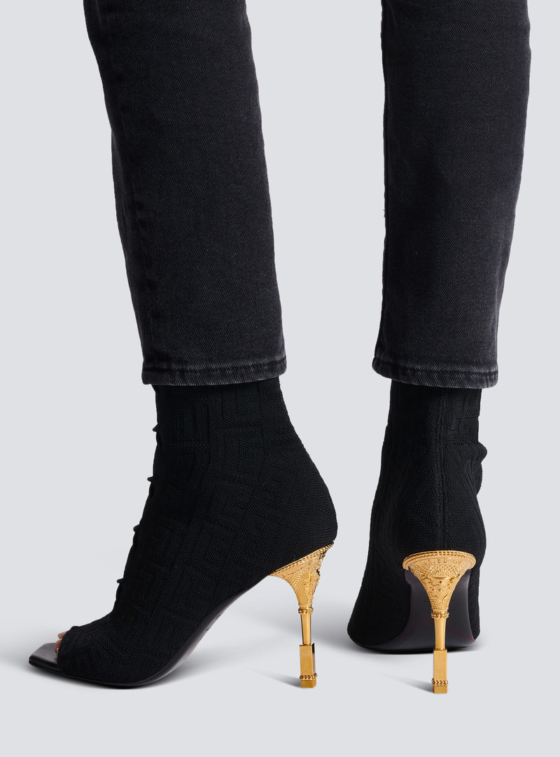 Balmain Moneta monogram knit ankle boots outlook