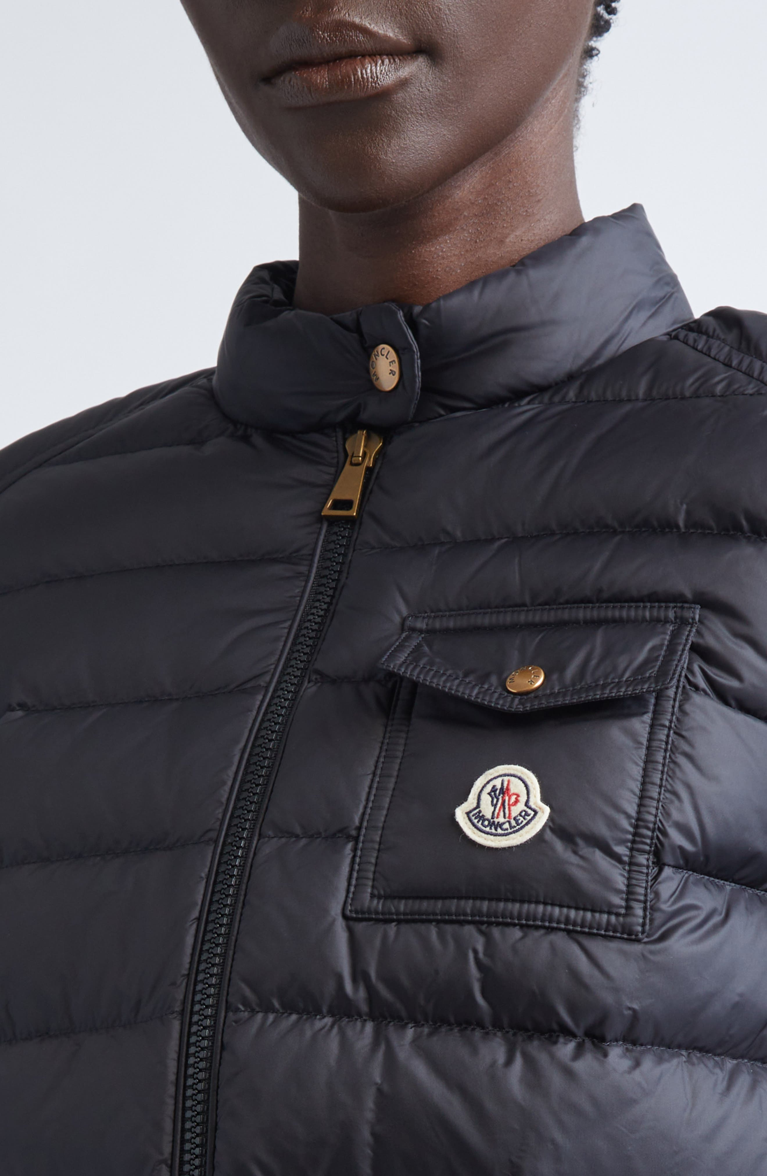 Moncler Purl Stitch Wool & Cashmere & Quilted Down Puffer Cardigan in Black at Nordstrom - 4