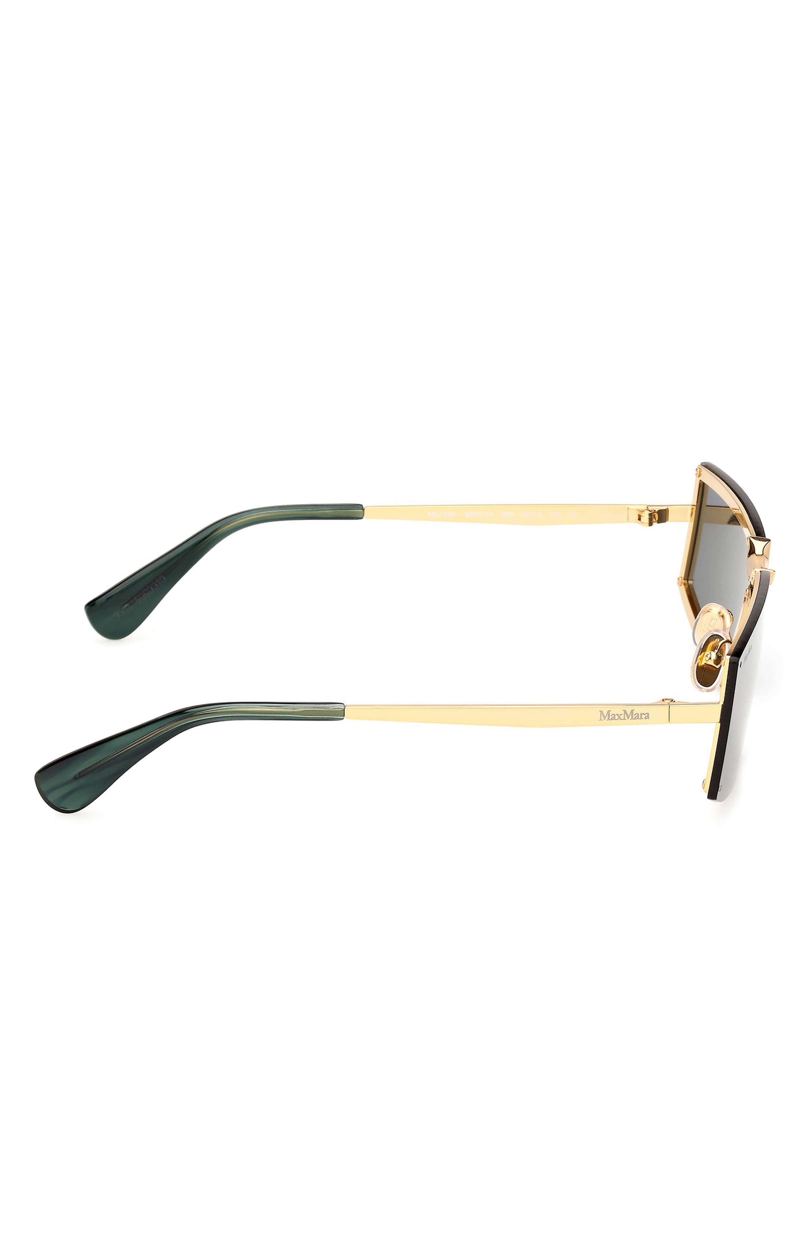 Max Mara 68mm Oversize Rectangular Sunglasses in Gold/Strpd Emerald /Emerald at Nordstrom - 3