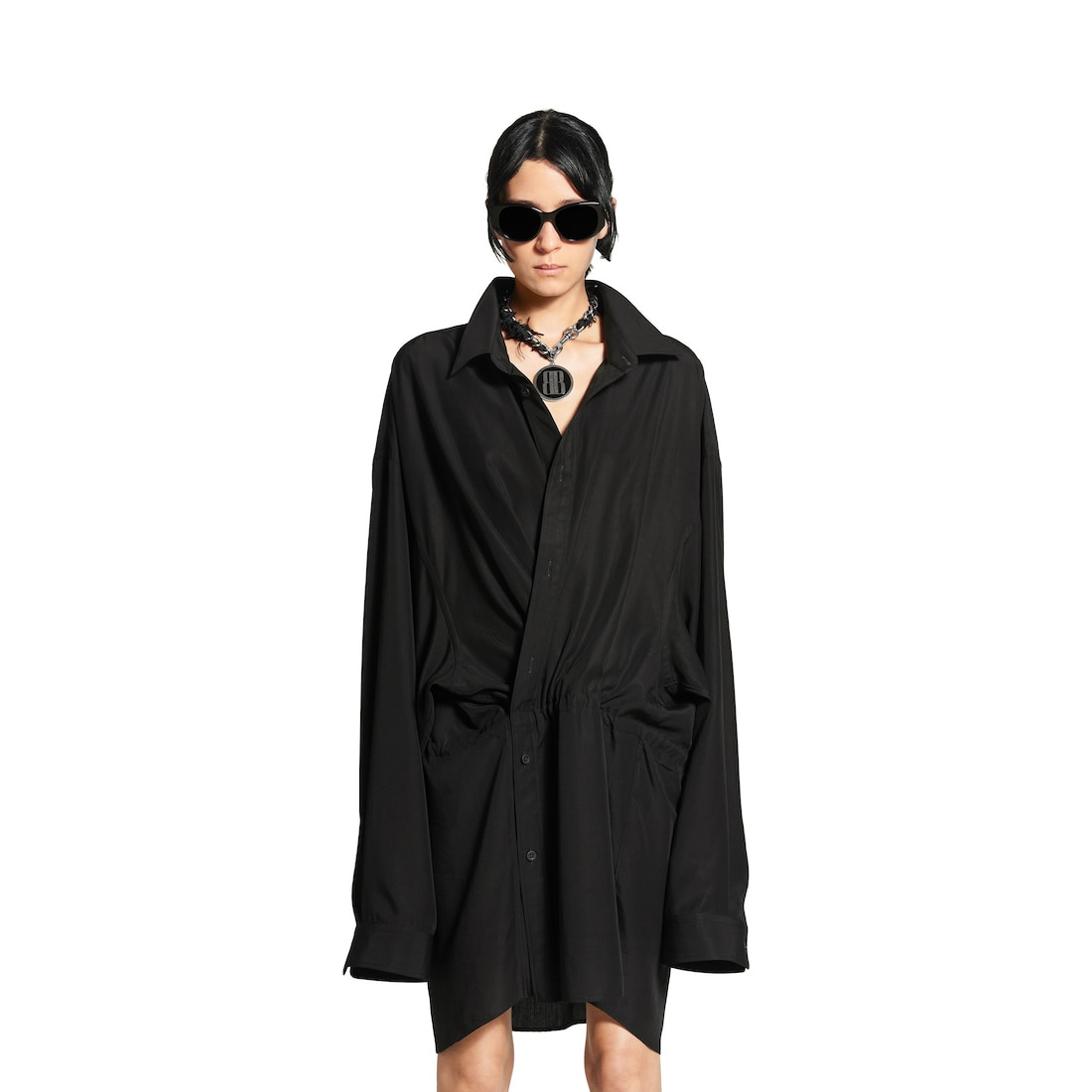 Women's Shirt Mini Dress in Black - 5