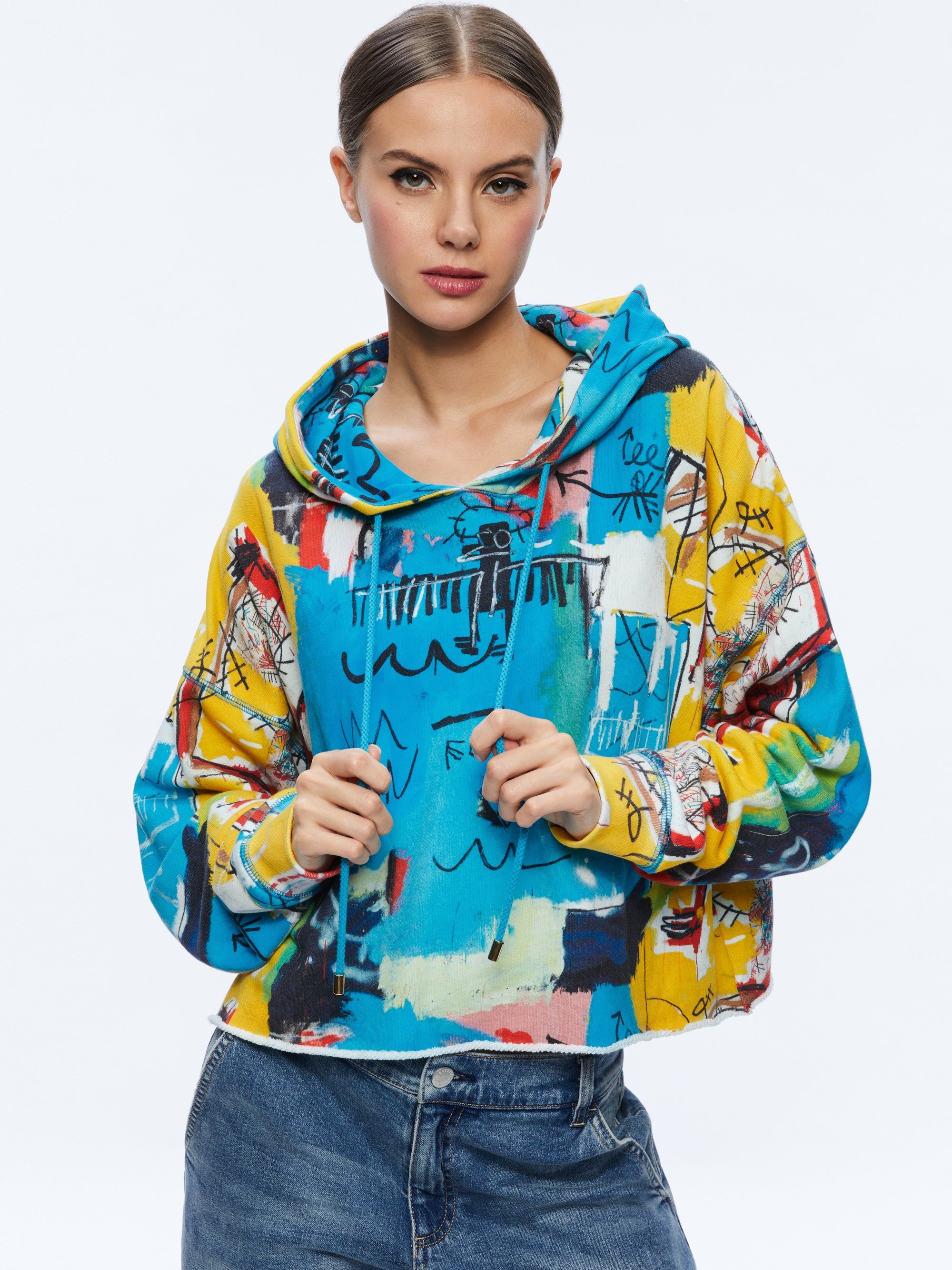 Alice + Olivia A+O X BASQUIAT SUNNY CROPPED HOODIE | REVERSIBLE