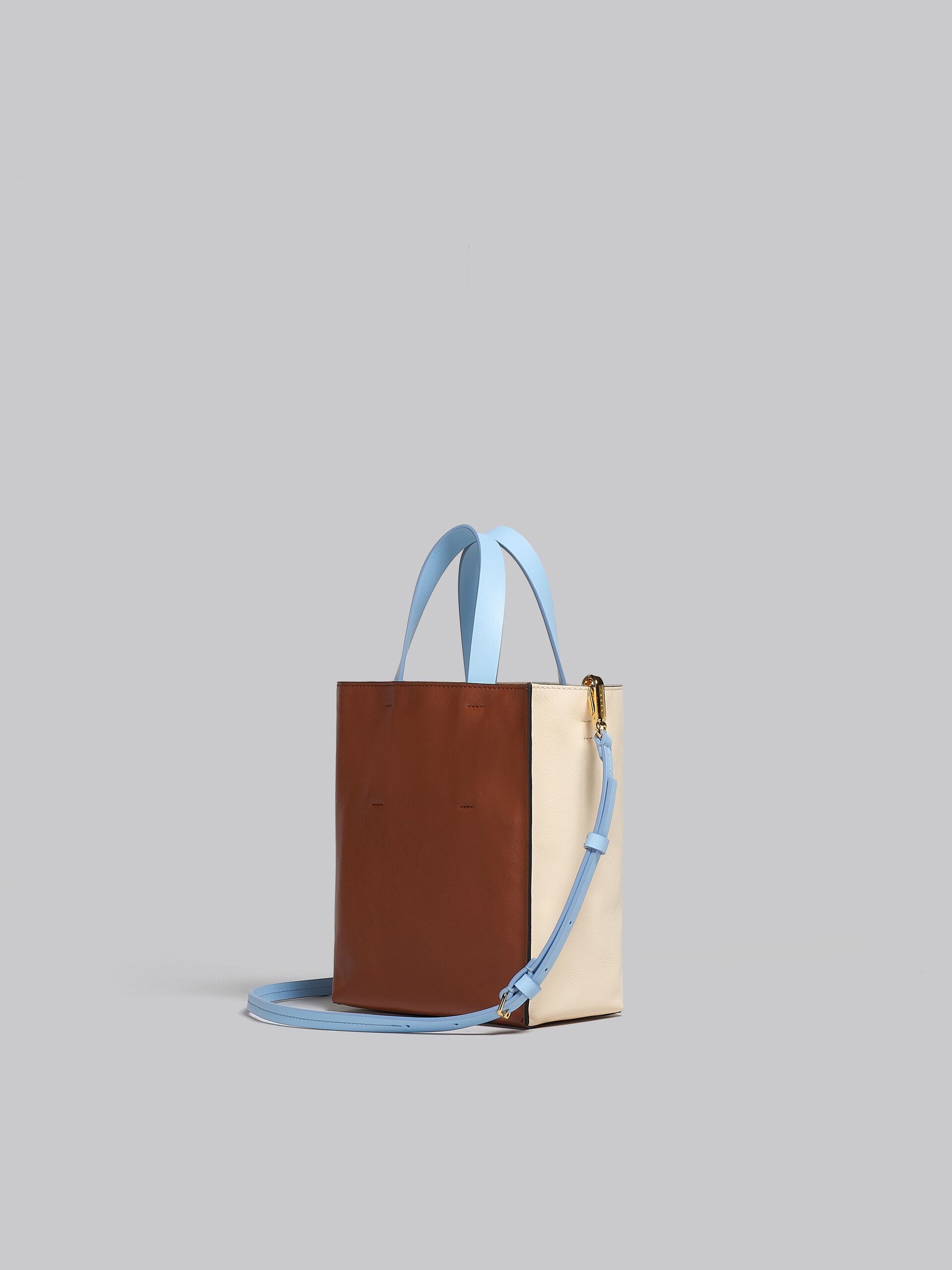 MUSEO SOFT MINI BAG IN WHITE BROWN AND LIGHT BLUE LEATHER - 3