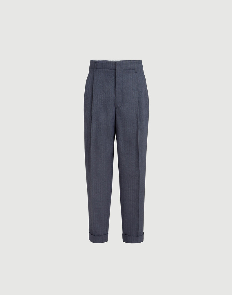 Virgin wool and paper fiber chevron trousers with double pleats 1