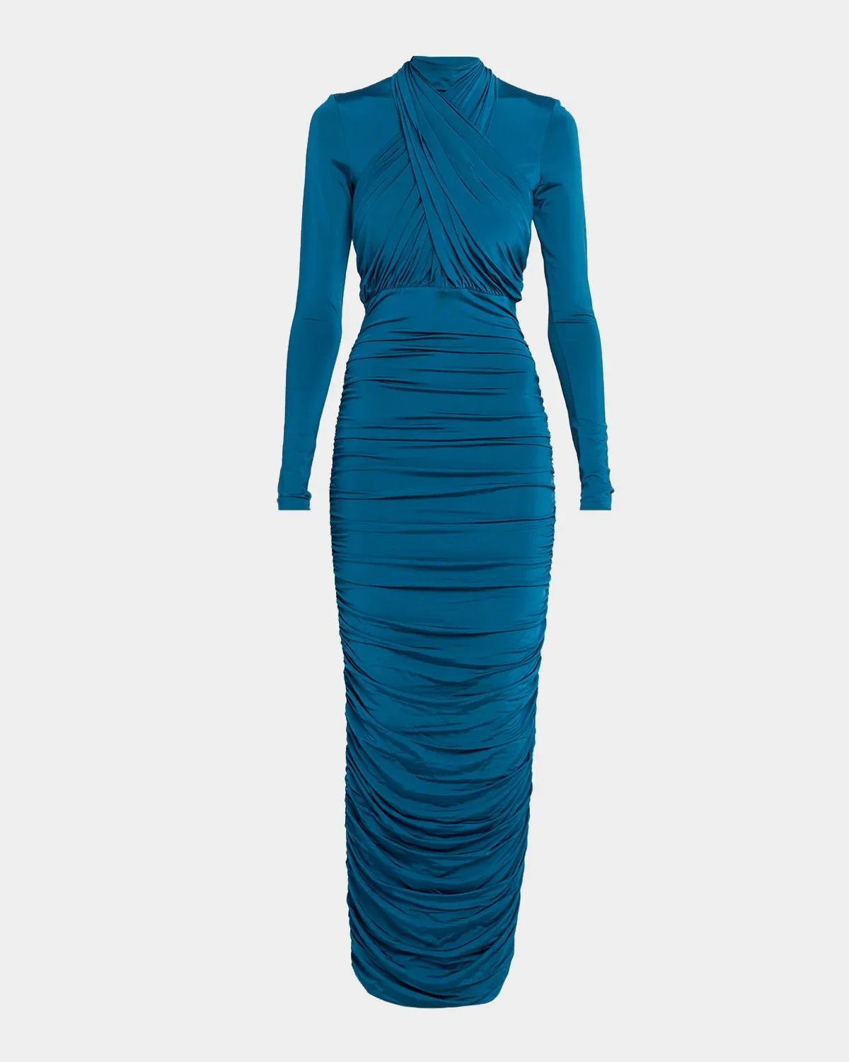 Crisscross Draped Long-Sleeve Jersey Ankle Dress - 1