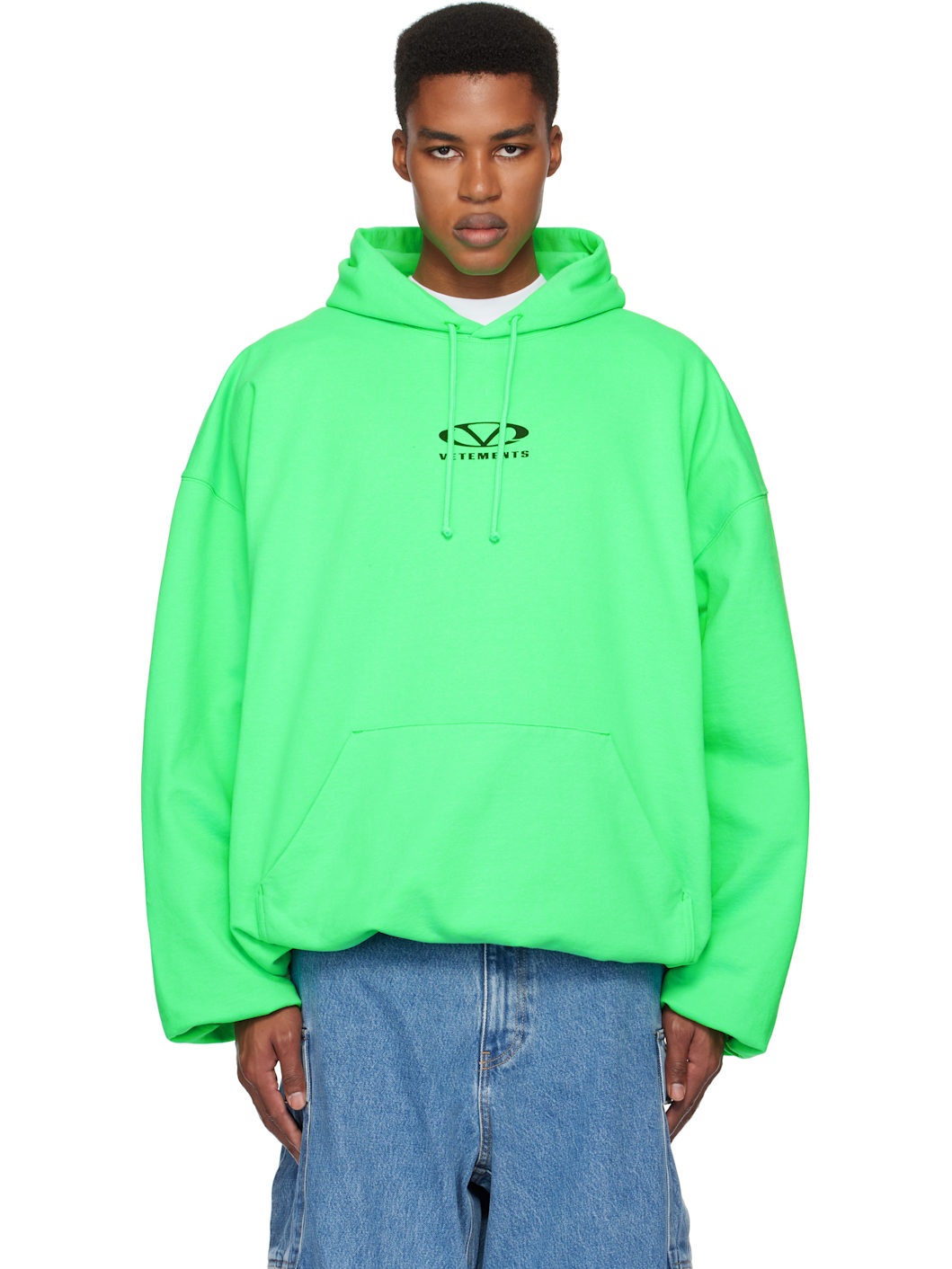 Green Oval Logo Cropped Boxy Hoodie - 1