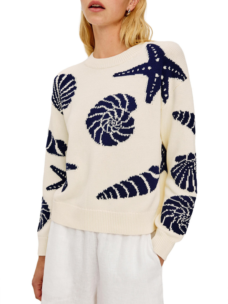 Women's Zoey Intarsia-Knit Crewneck Sweater - Seashells 4
