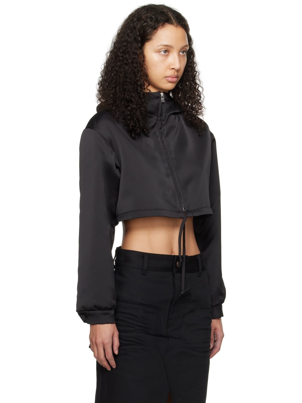 Black Cropped Hoodie - 2