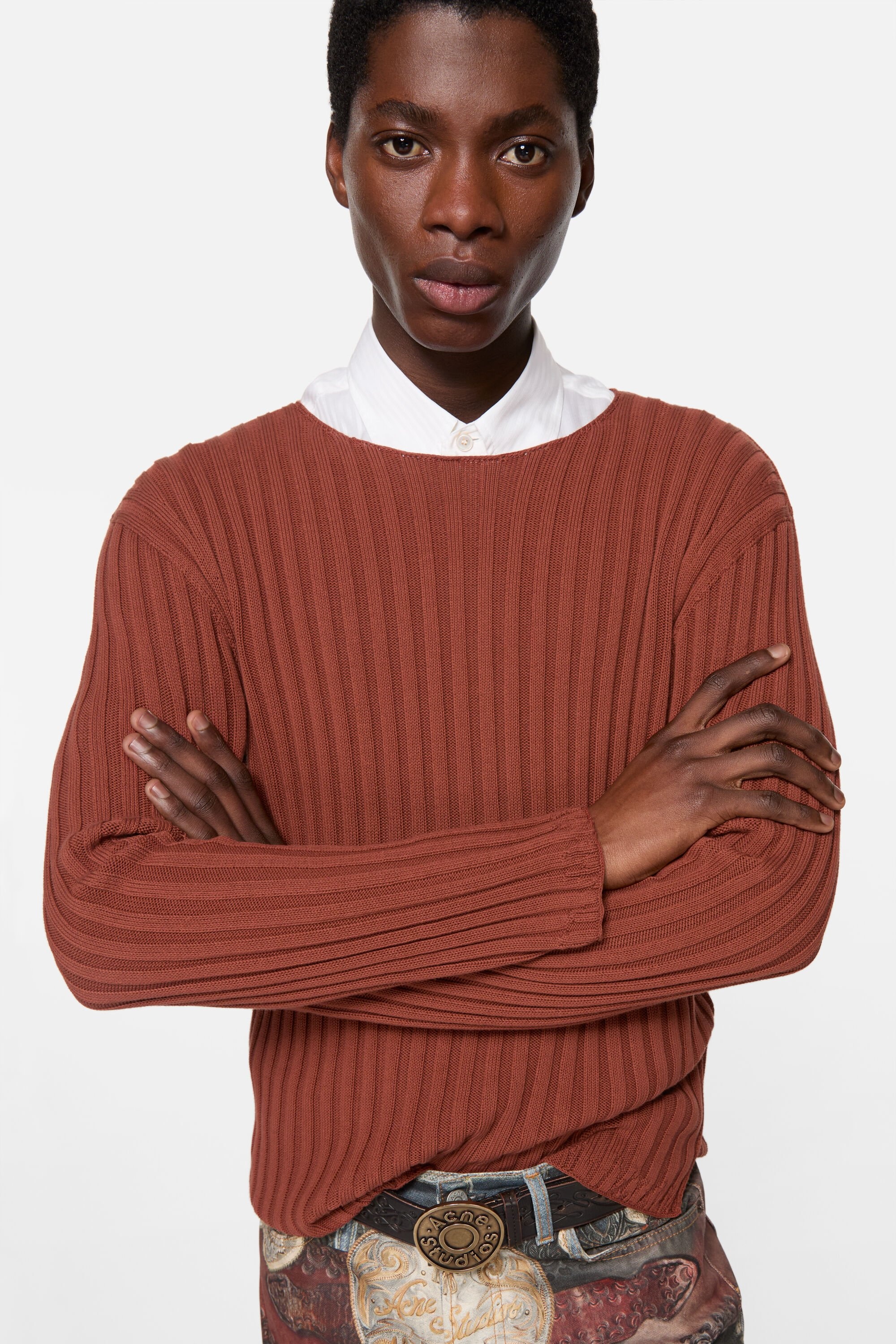 Ribbed crewneck knit - Terracotta red - 4