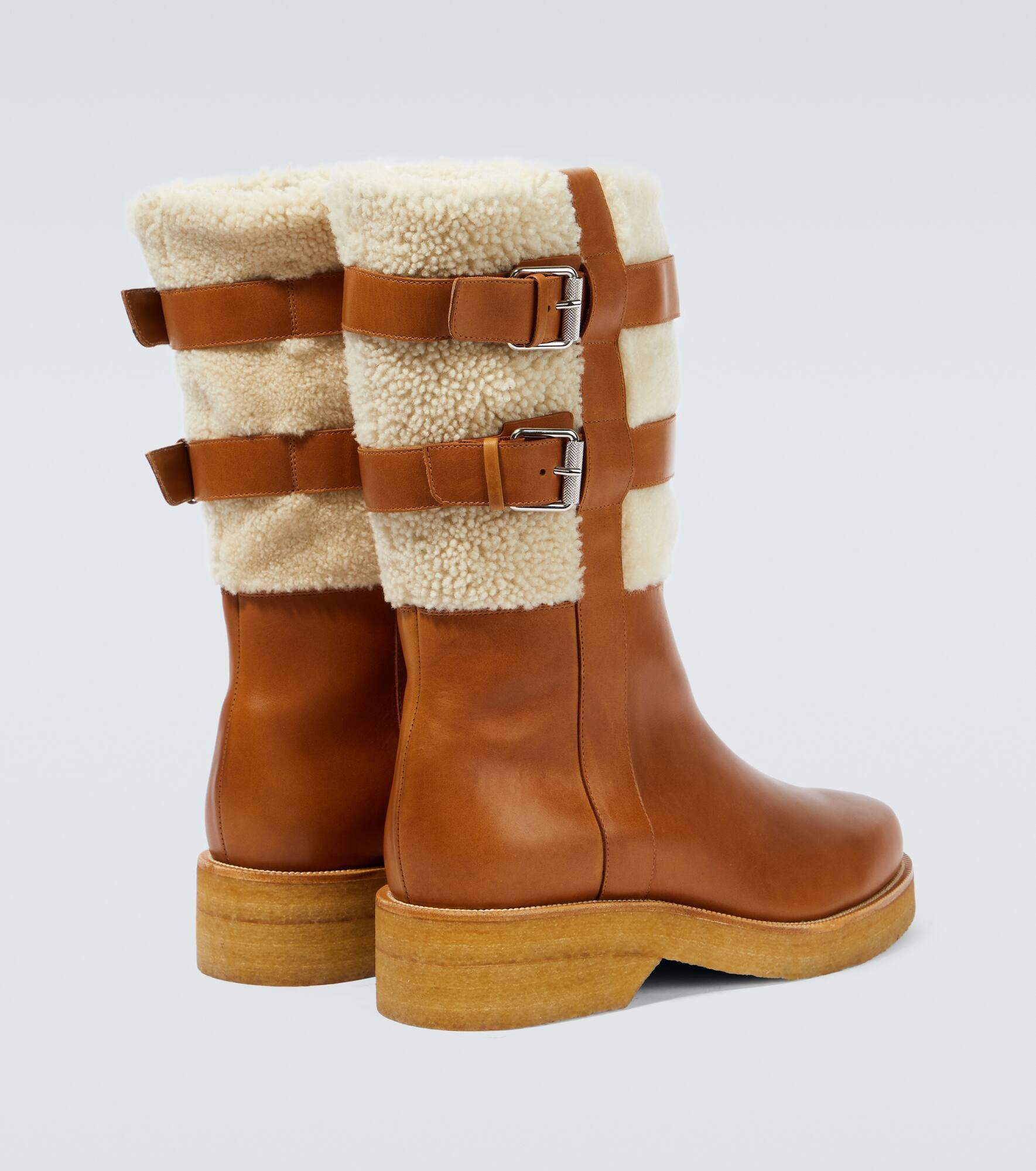 Shearling-trimmed leather boots - 6