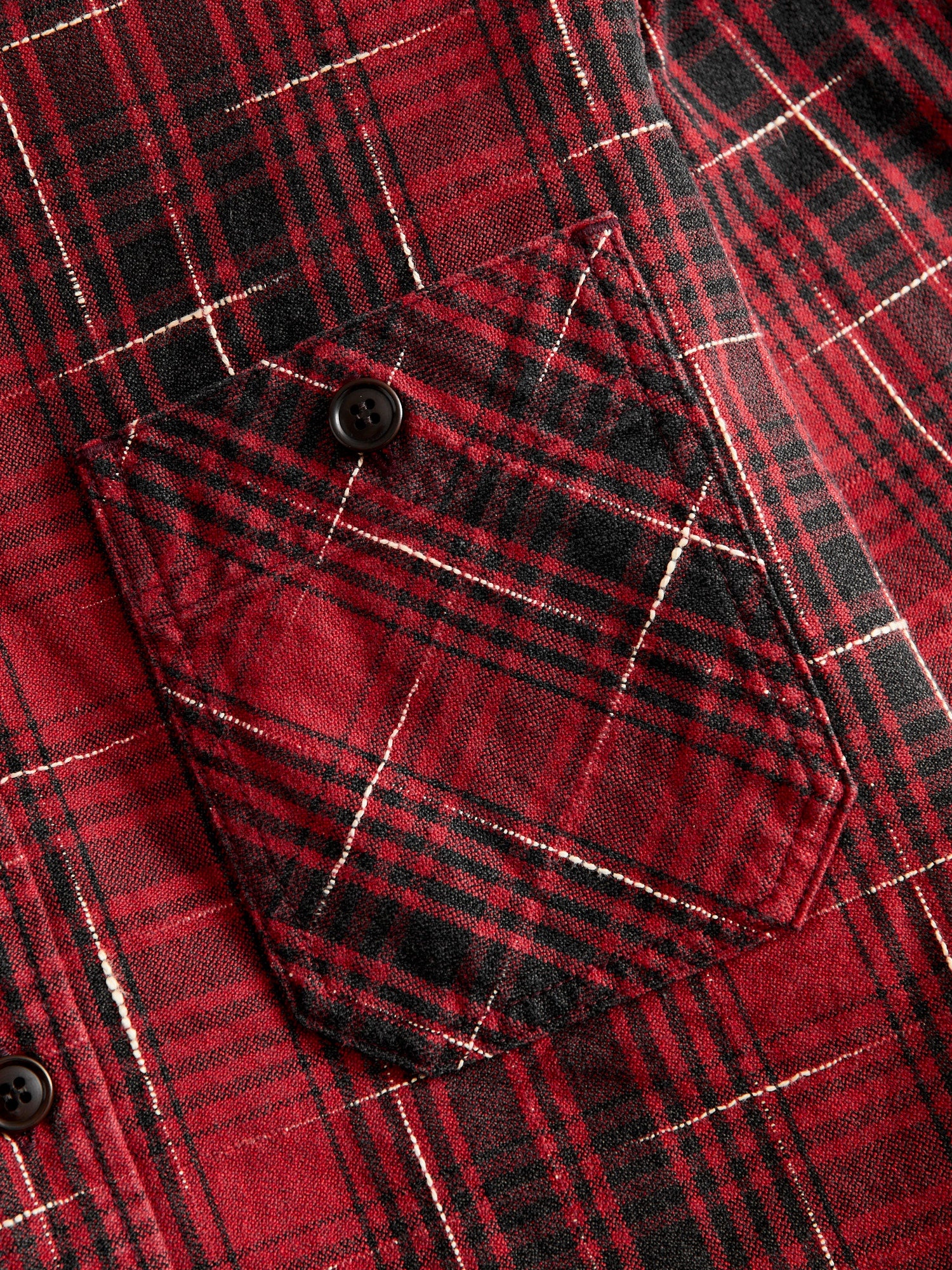 "Midare Kasuri" Heavyweight Flannel Overshirt in Red - 4