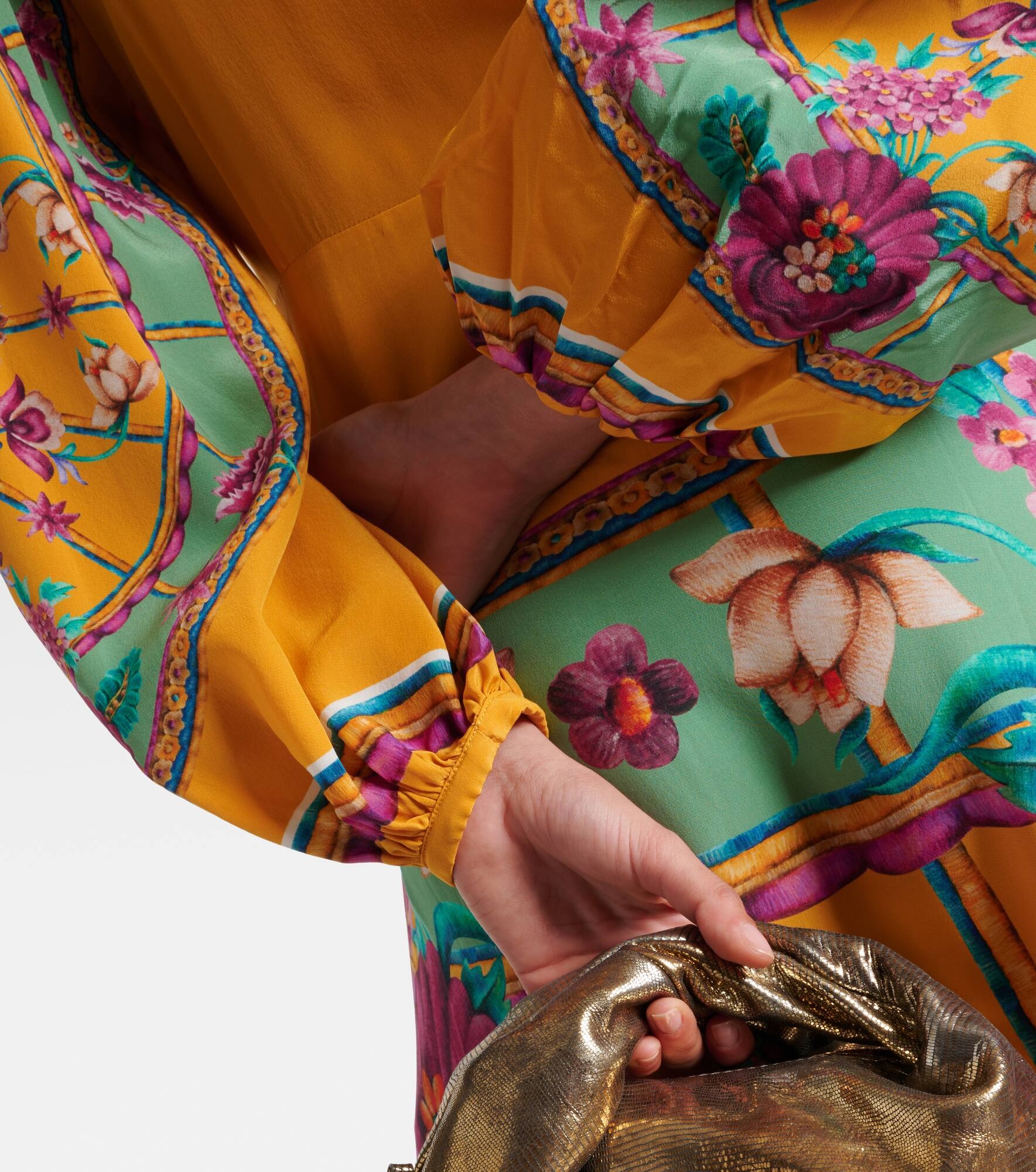 Floral balloon-sleeve silk satin gown - 6