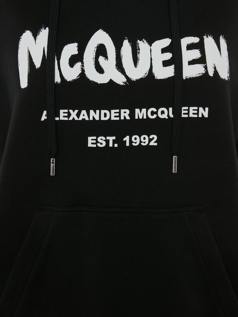 Mcqueen Graffiti Hooded Sweatshirt in Black/white - 5