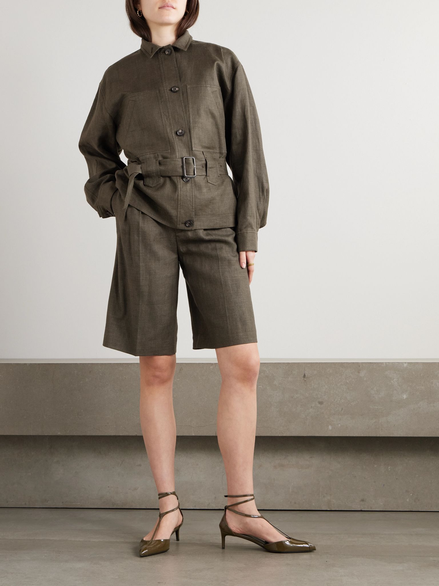 Digby pleated linen and wool-blend shorts Green - 2