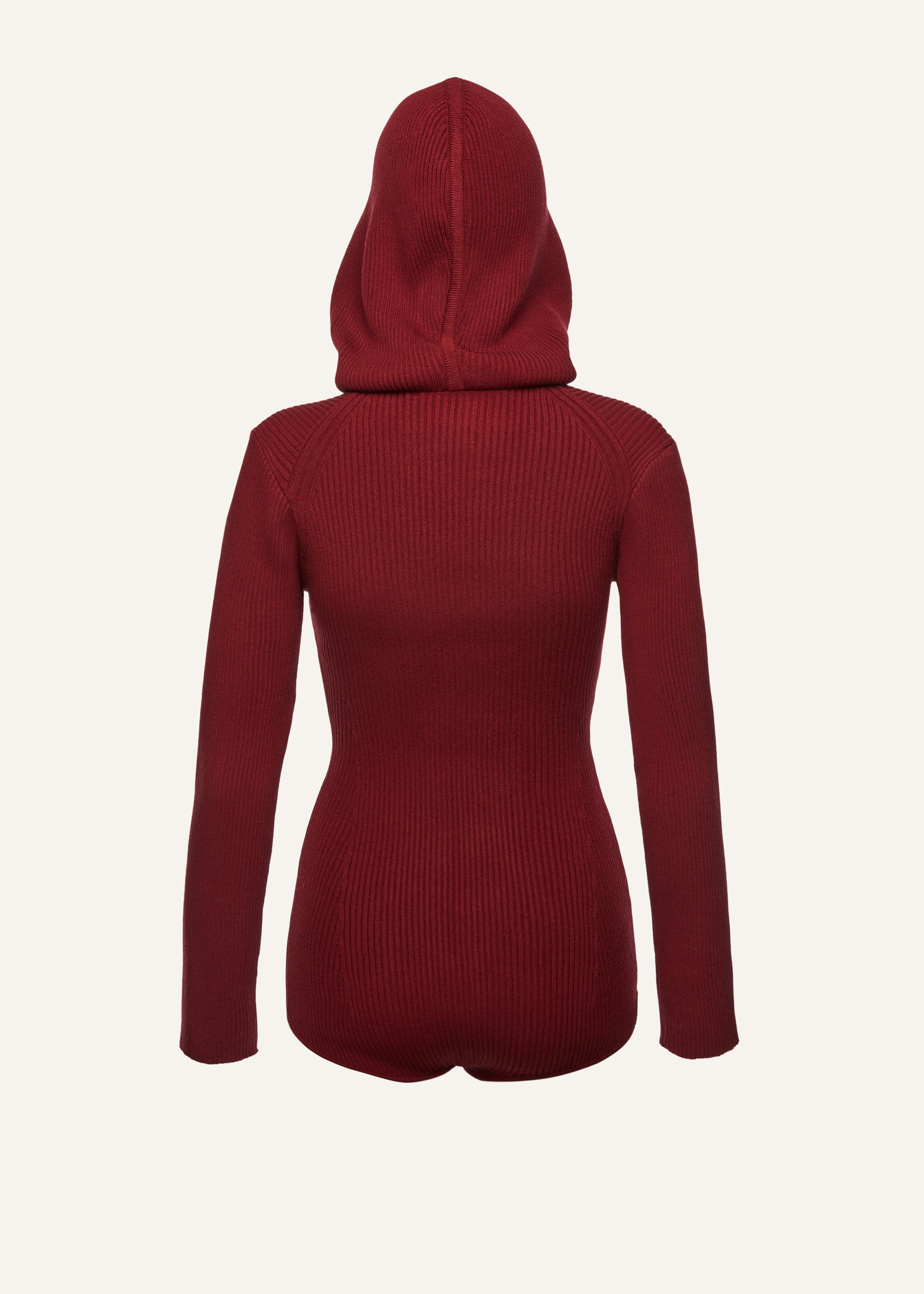 Knit zip up bodysuit in bordeaux - 2