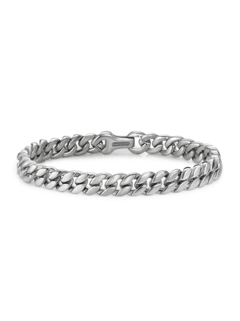 Men's Curb Chain Bracelet in Platinum, 8MM - Silver 5