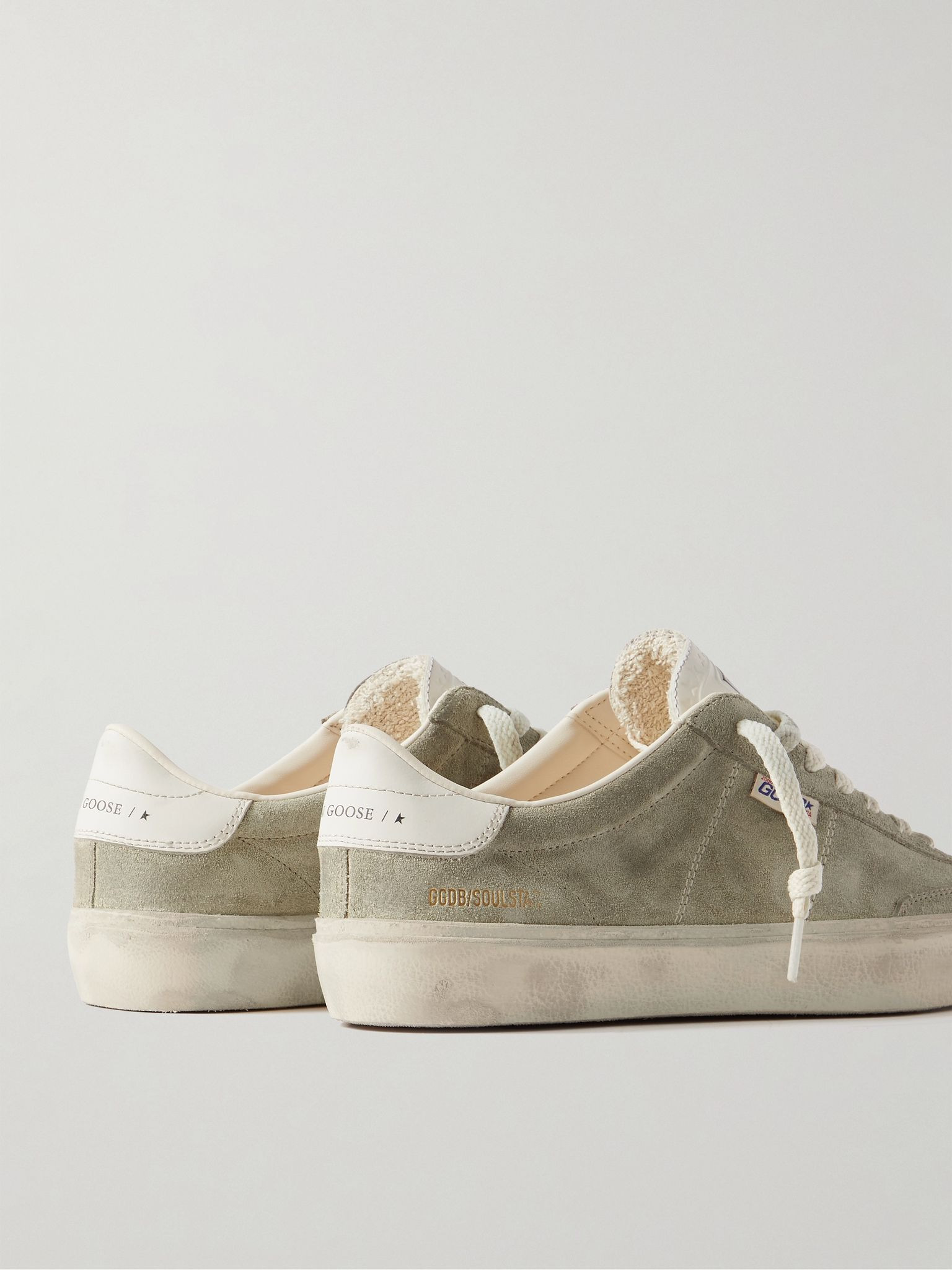 Soul-Star Distressed Leather-Trimmed Suede Sneakers Beige - 5