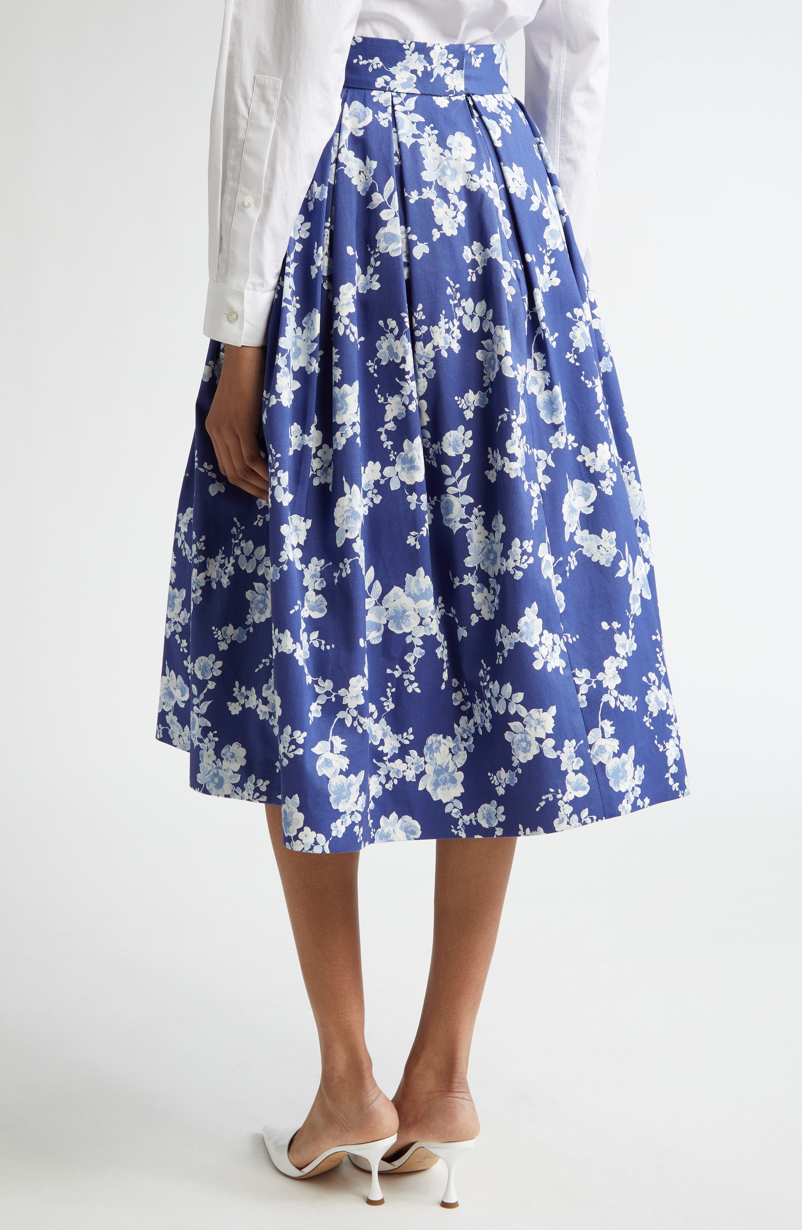 Carolina Herrera Floral Print Pleated Faille Midi Skirt in Nautilus Multi at Nordstrom - 2